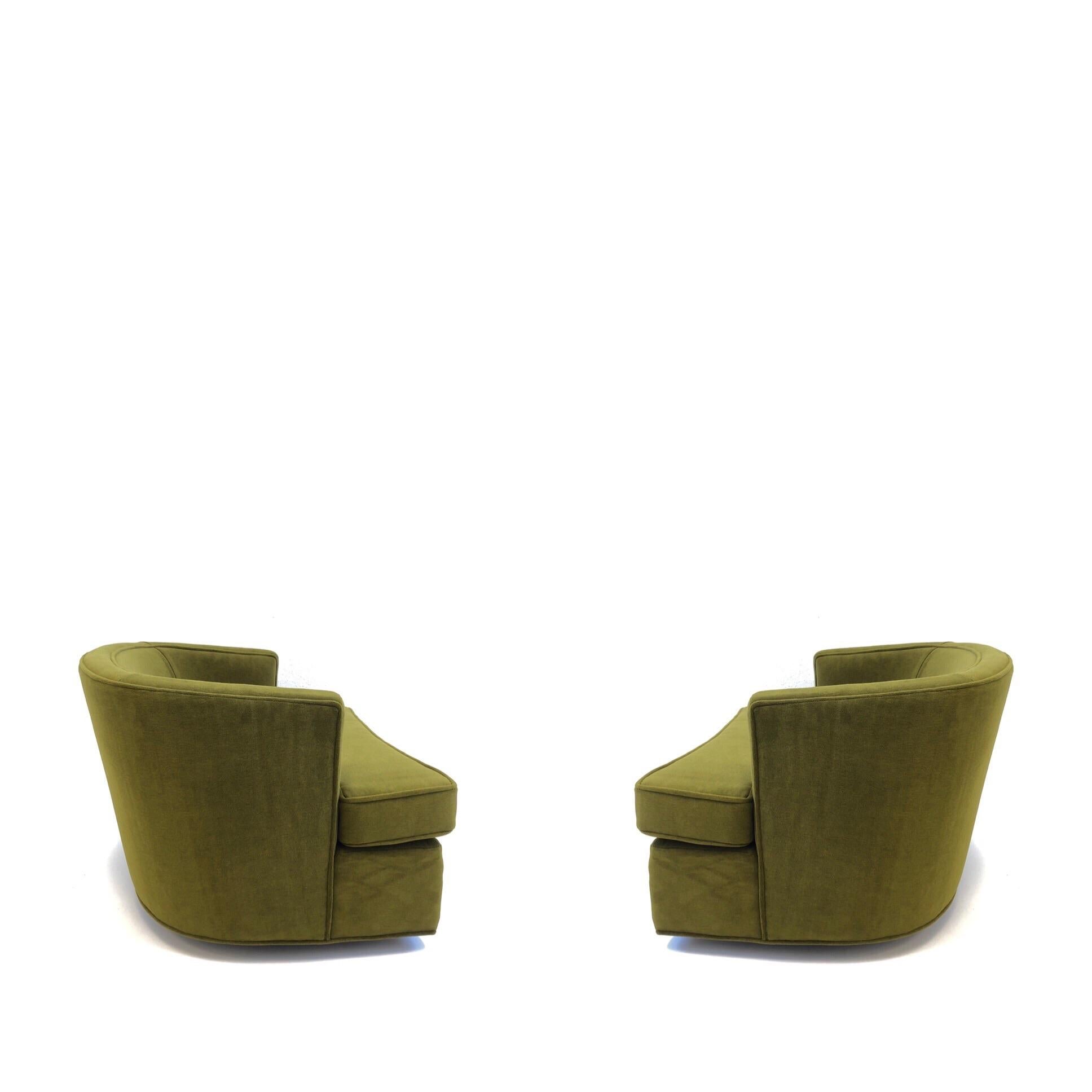 Pair of Olive Green Mohair Swivel Lounge Chairs by Harvey Probber 9