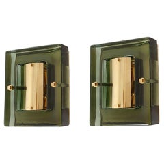 Pair of Olive Green Murano glass sconces