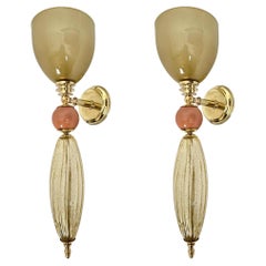 Pair of olive green Murano Glass sconces