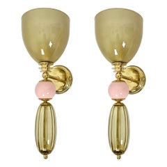 Paire d'appliques de Murano de couleur vert olive