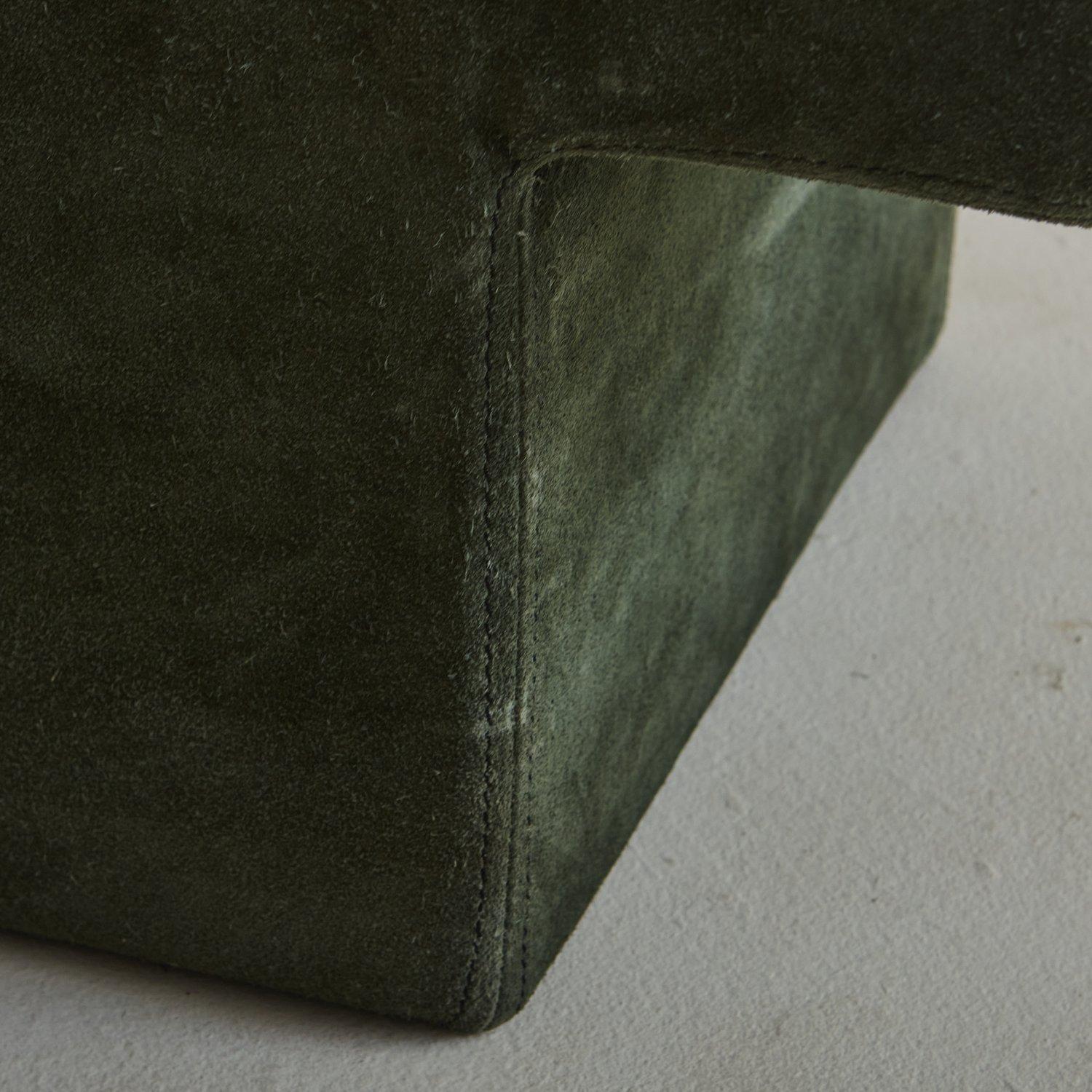 Pair of Olive Green Suede Aluminum Side Table, France 1970s 4