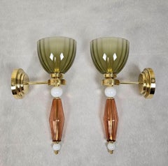 Pair of olive green, terracotta Murano sconces