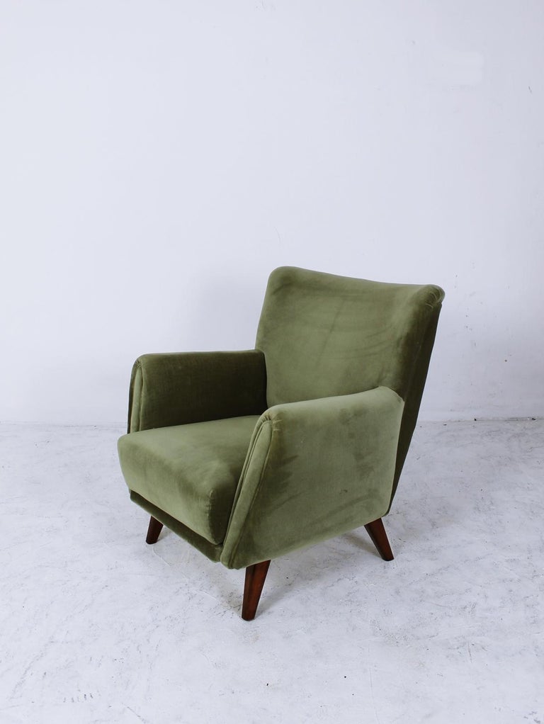 Pair of Olive Green Velvet Upholstered Austrian Armchairs, 1950s at 1stDibs