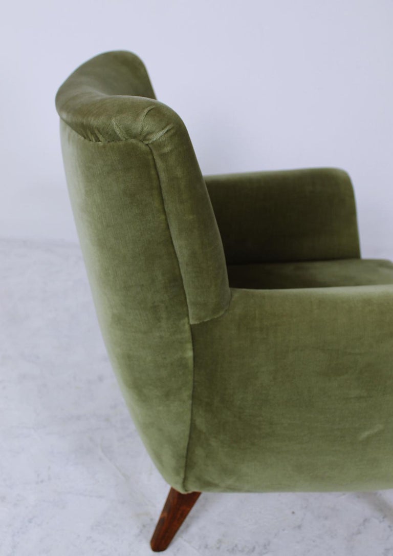 Pair of Olive Green Velvet Upholstered Austrian Armchairs, 1950s at 1stDibs