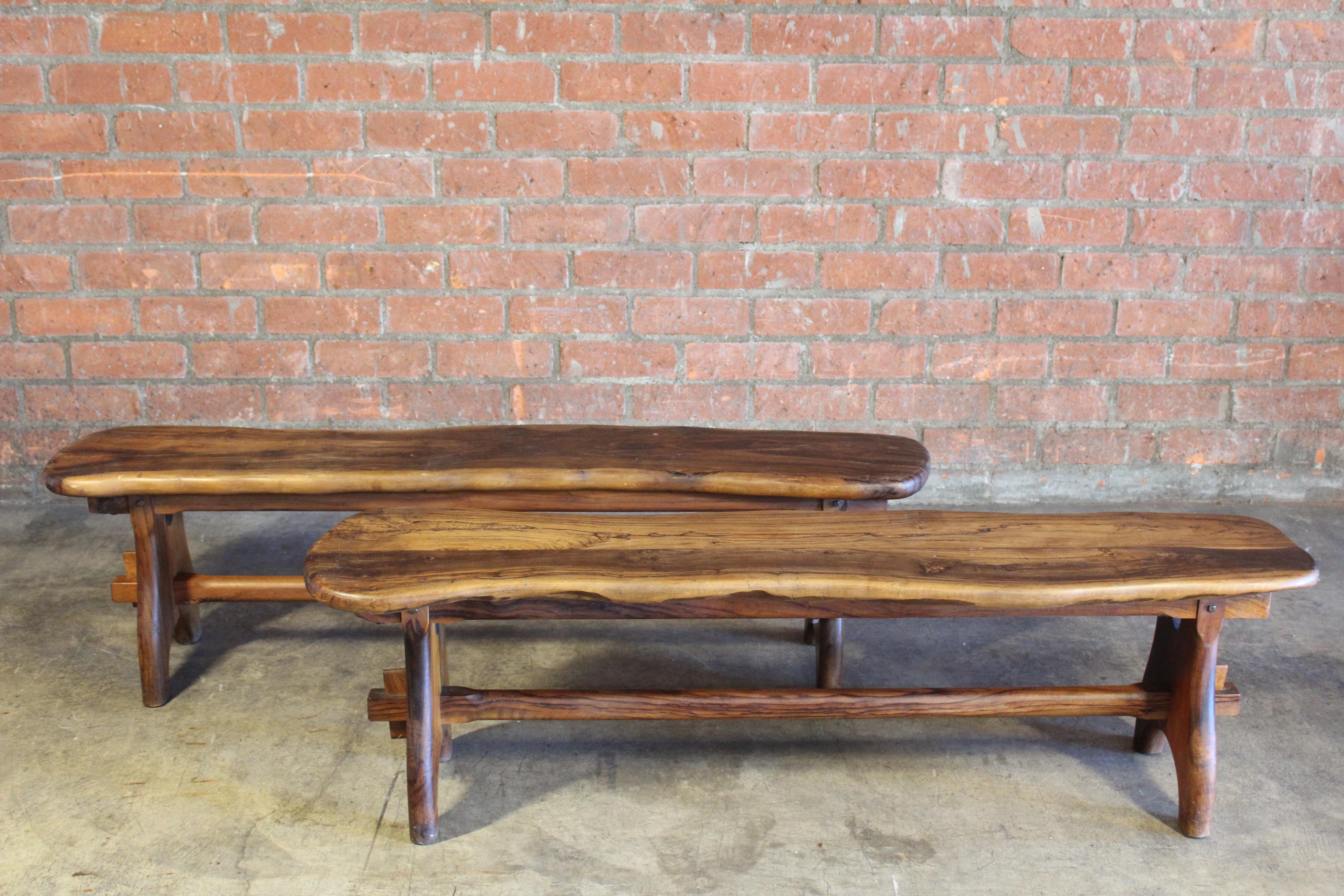 Pair of Olive Wood Benches, France, 1960s at 1stDibs