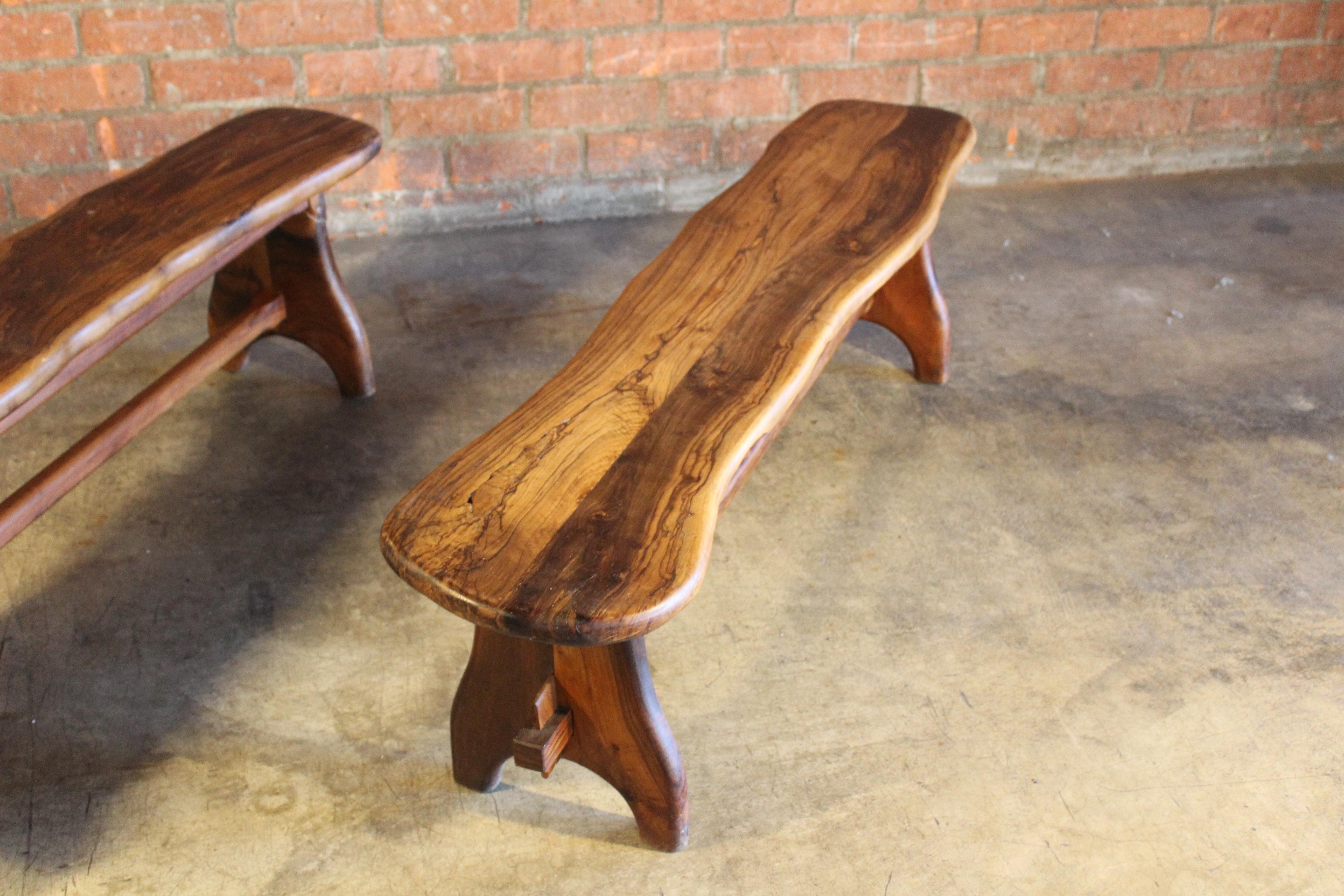 Pair of Olive Wood Benches, France, 1960s at 1stDibs
