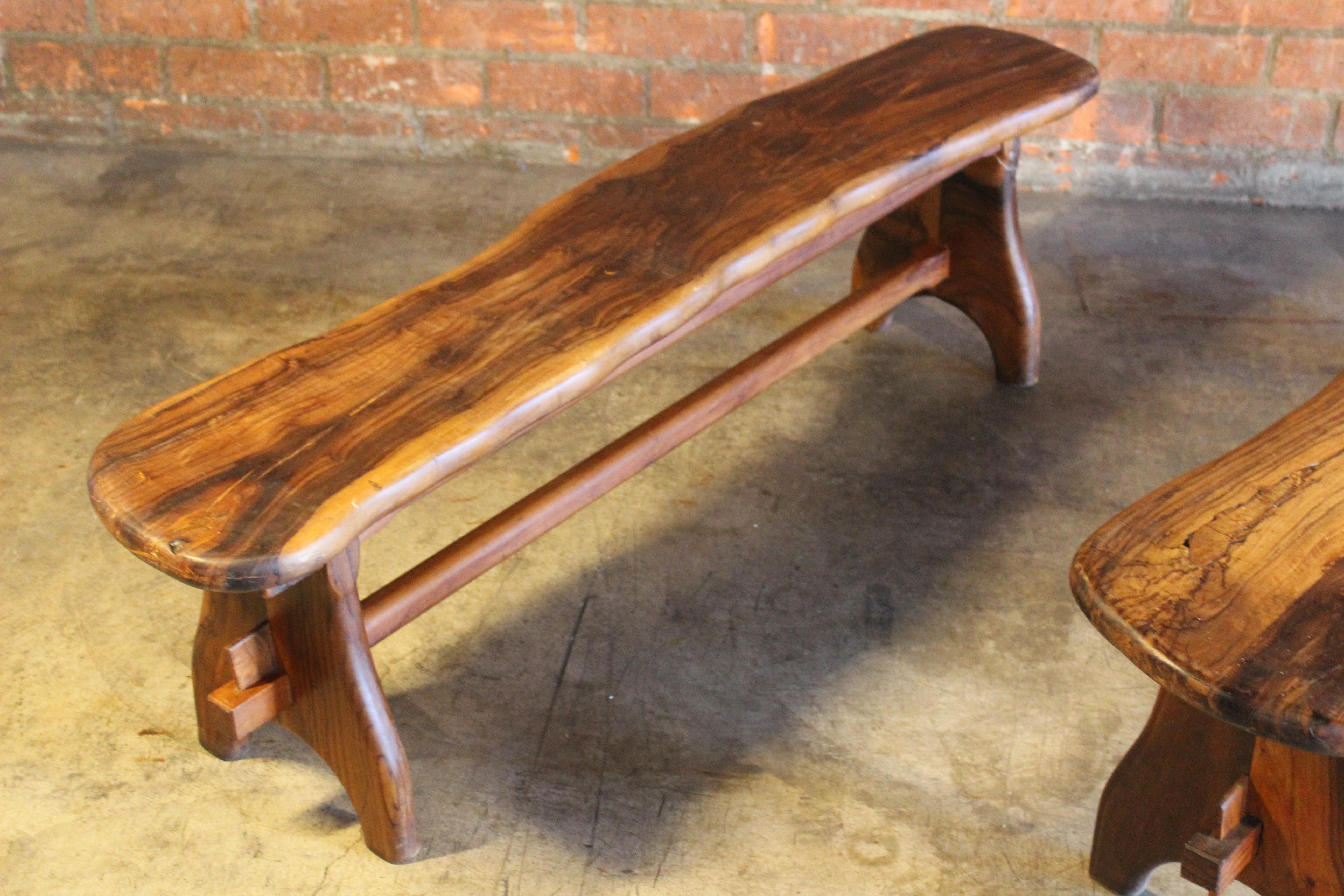 Pair of Olive Wood Benches, France, 1960s at 1stDibs