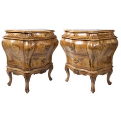 Pair of Olive Wood Bombé Commodes/Side Cabinets, Italian, ca. 1880