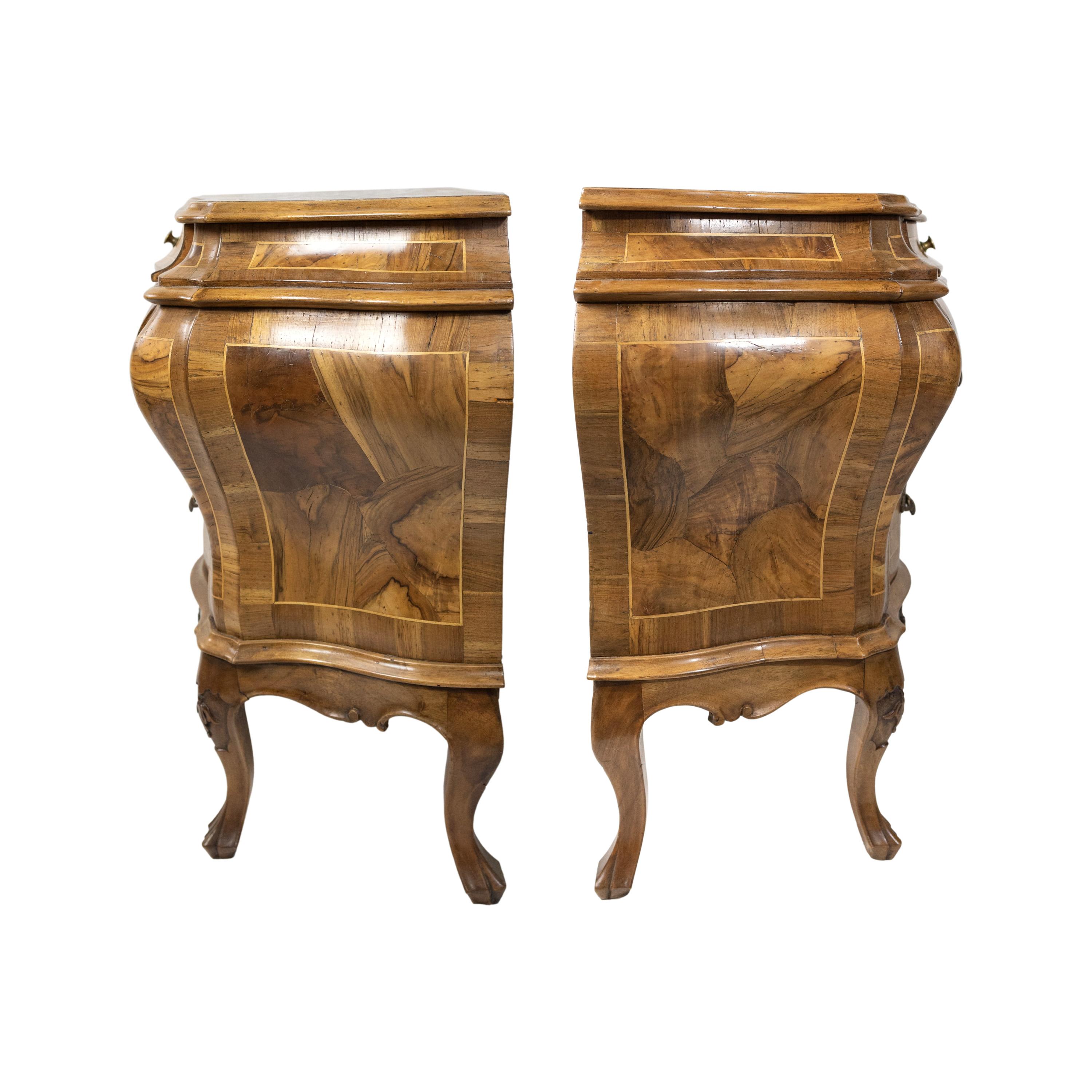 Pair of Olive Wood Bombé Commodes/Side Cabinets, Italian, ca. 1880 In Good Condition In Banner Elk, NC