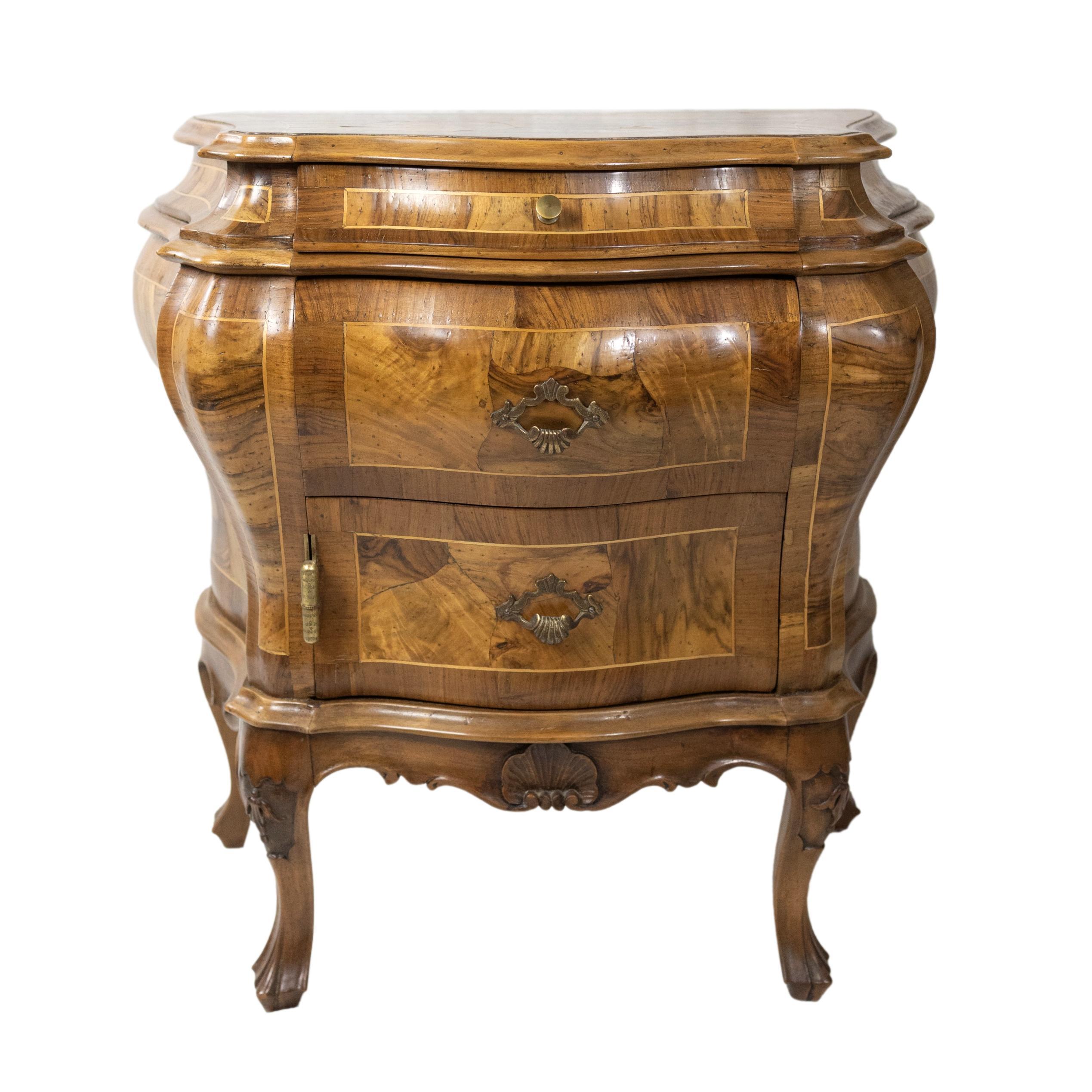 Pair of Olive Wood Bombé Commodes/Side Cabinets, Italian, ca. 1880 2