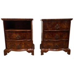 Pair of Olive Wood Inlaid Commodes Serpentine Front, Italian, circa 1880