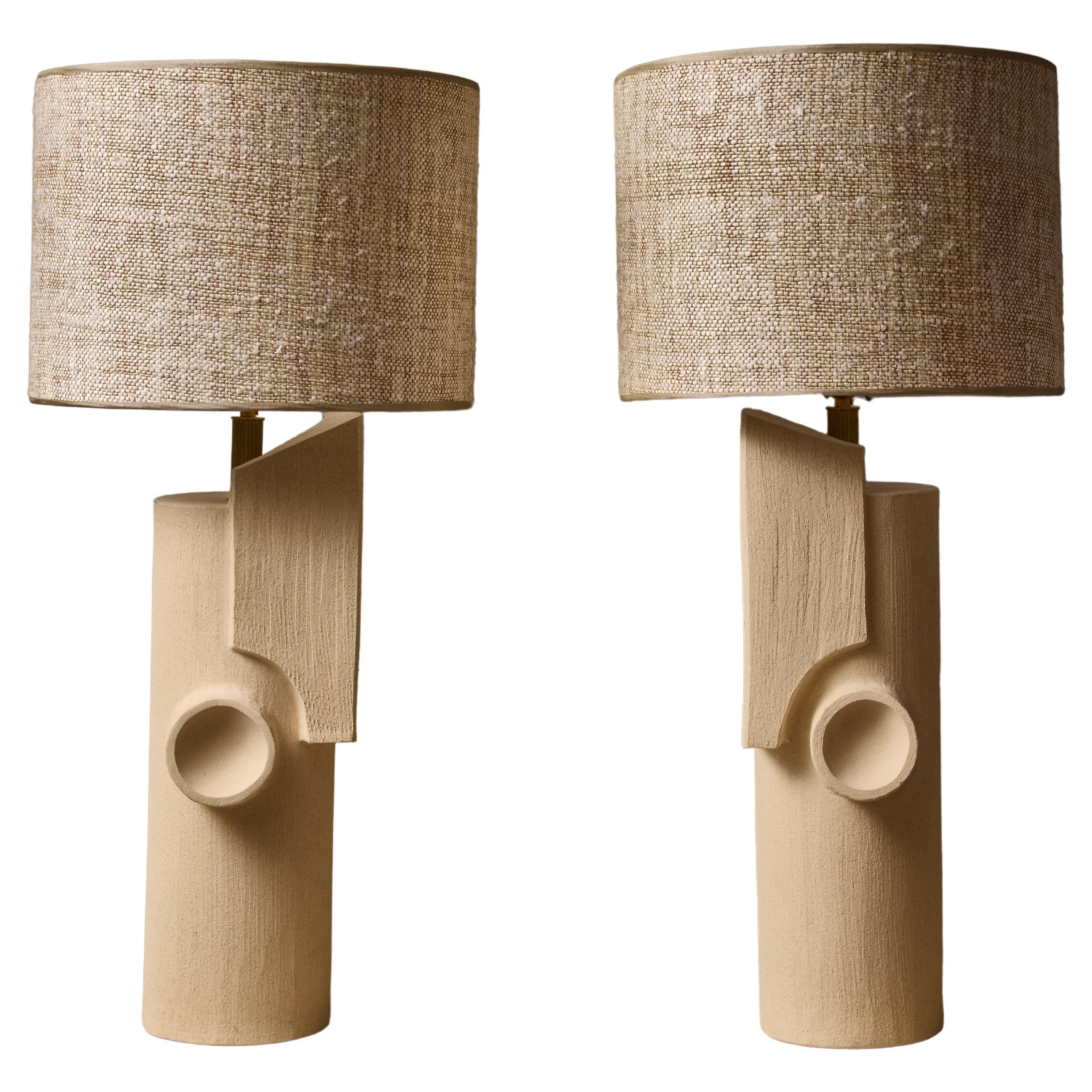 Paar Olivia Cognet Tischlampen aus Keramik