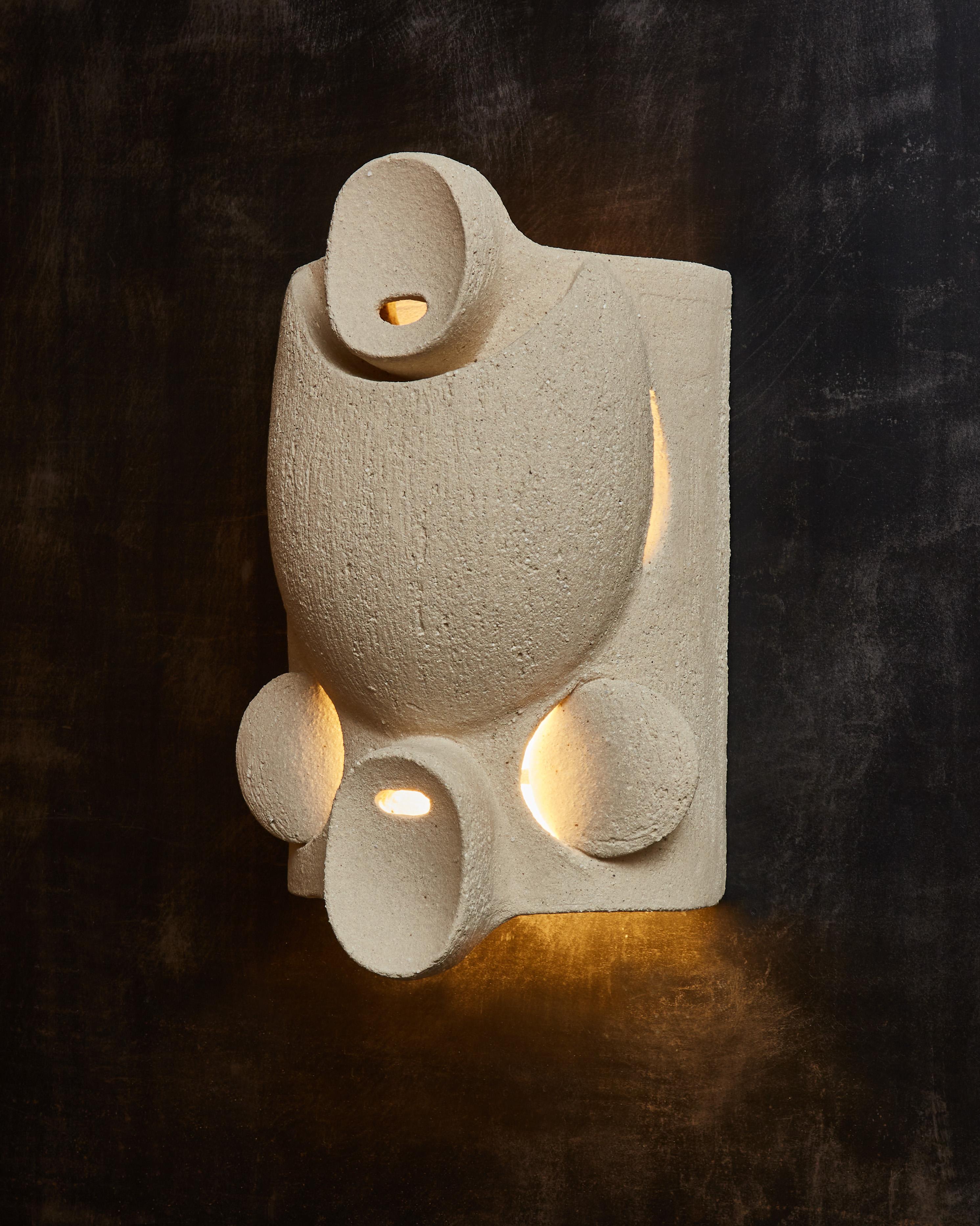 Modern Pair of Olivia Cognet Round Ceramic Wall Sconces For Sale