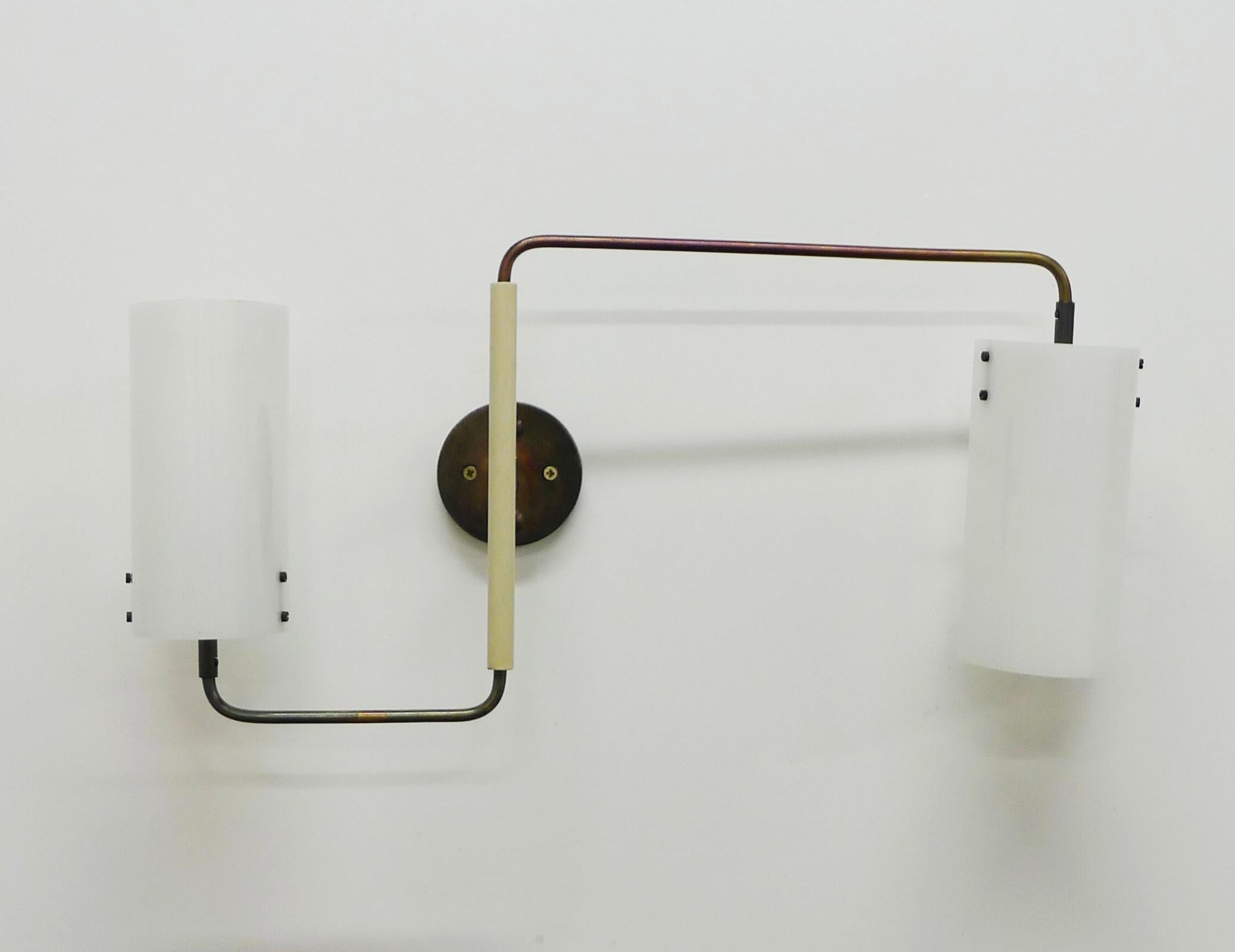 Pair of Oluce Twin-Shade Adjustable Wall Lights, Designed by Tito Agnoli, 1955 For Sale 2