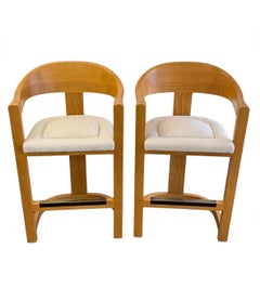 Pair of “Onassis” Barstools in Dowelwood & Boucle by Karl Springer