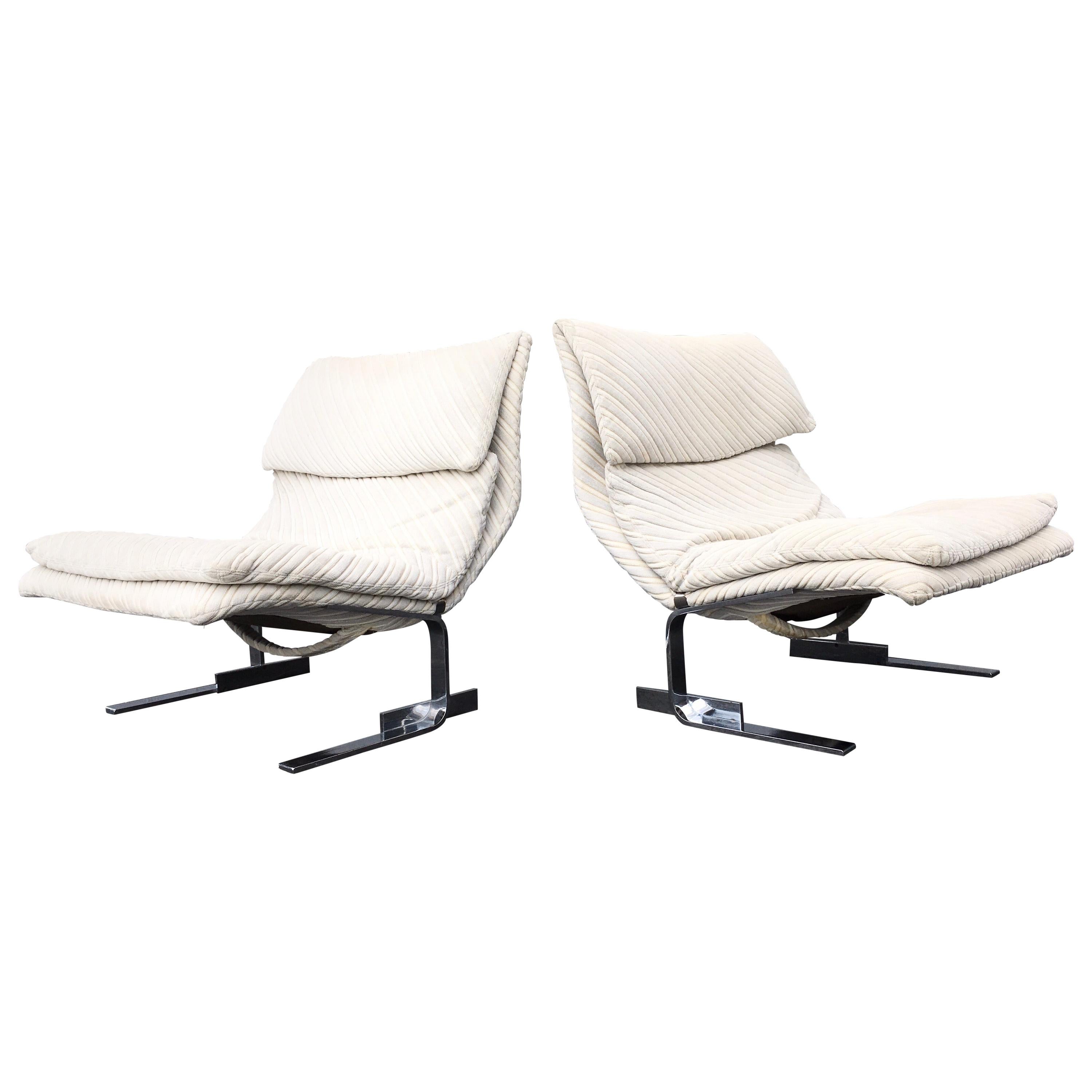Pair of Onda Wave Lounge Chairs by Giovanni Offredi for Saporiti, Italy, 1970s