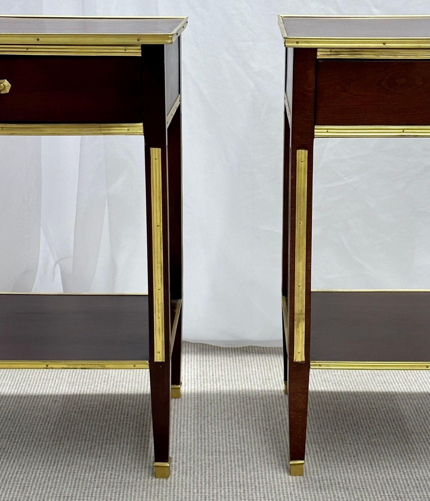 Pair of One Drawer Neoclassical Style Bronze-Mounted Mahogany End / Side Tables For Sale 12