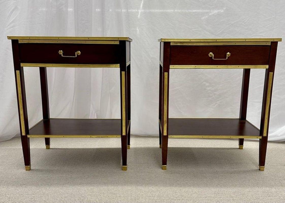 Pair of One Drawer Neoclassical Style Bronze-Mounted Mahogany End / Side Tables In Good Condition In Stamford, CT