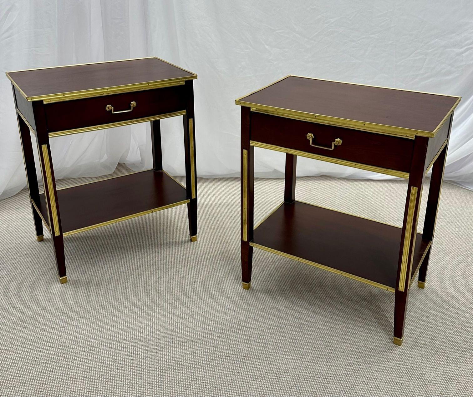 Late 20th Century Pair of One Drawer Neoclassical Style Bronze-Mounted Mahogany End / Side Tables For Sale