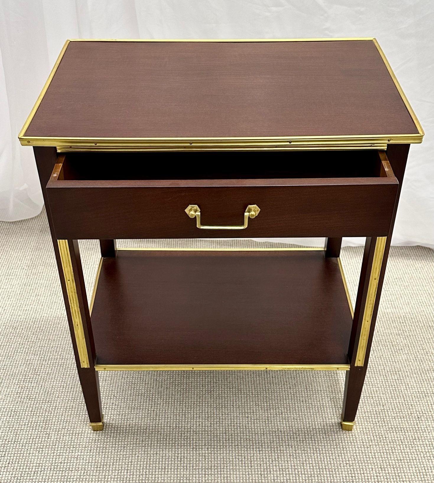 Pair of One Drawer Neoclassical Style Bronze-Mounted Mahogany End / Side Tables For Sale 1