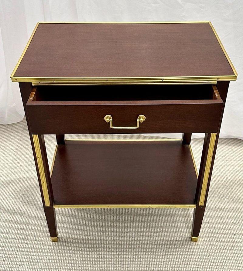 Pair of One Drawer Neoclassical Style Bronze-Mounted Mahogany End / Side Tables 1