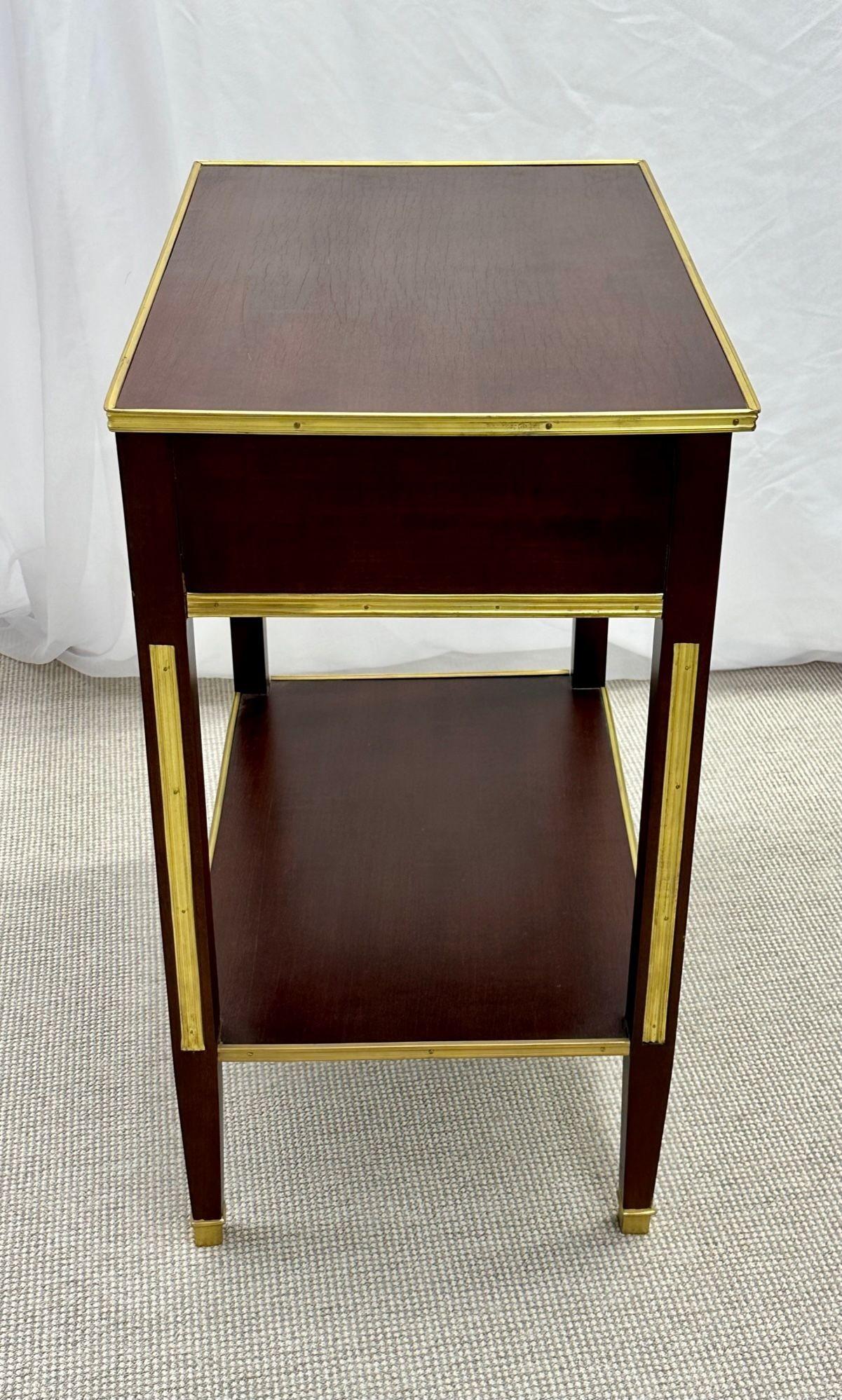 Pair of One Drawer Neoclassical Style Bronze-Mounted Mahogany End / Side Tables For Sale 3