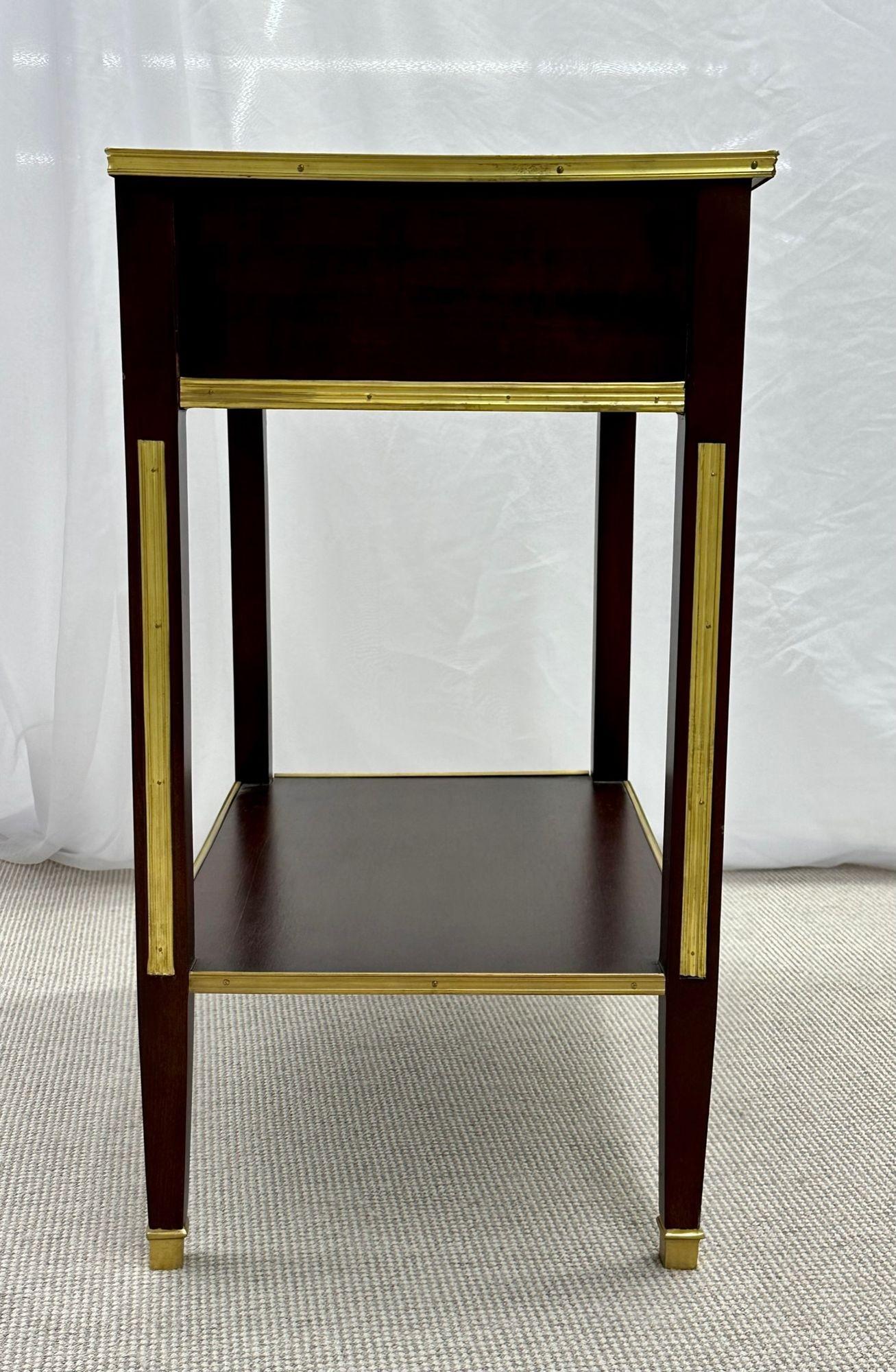 Pair of One Drawer Neoclassical Style Bronze-Mounted Mahogany End / Side Tables For Sale 4