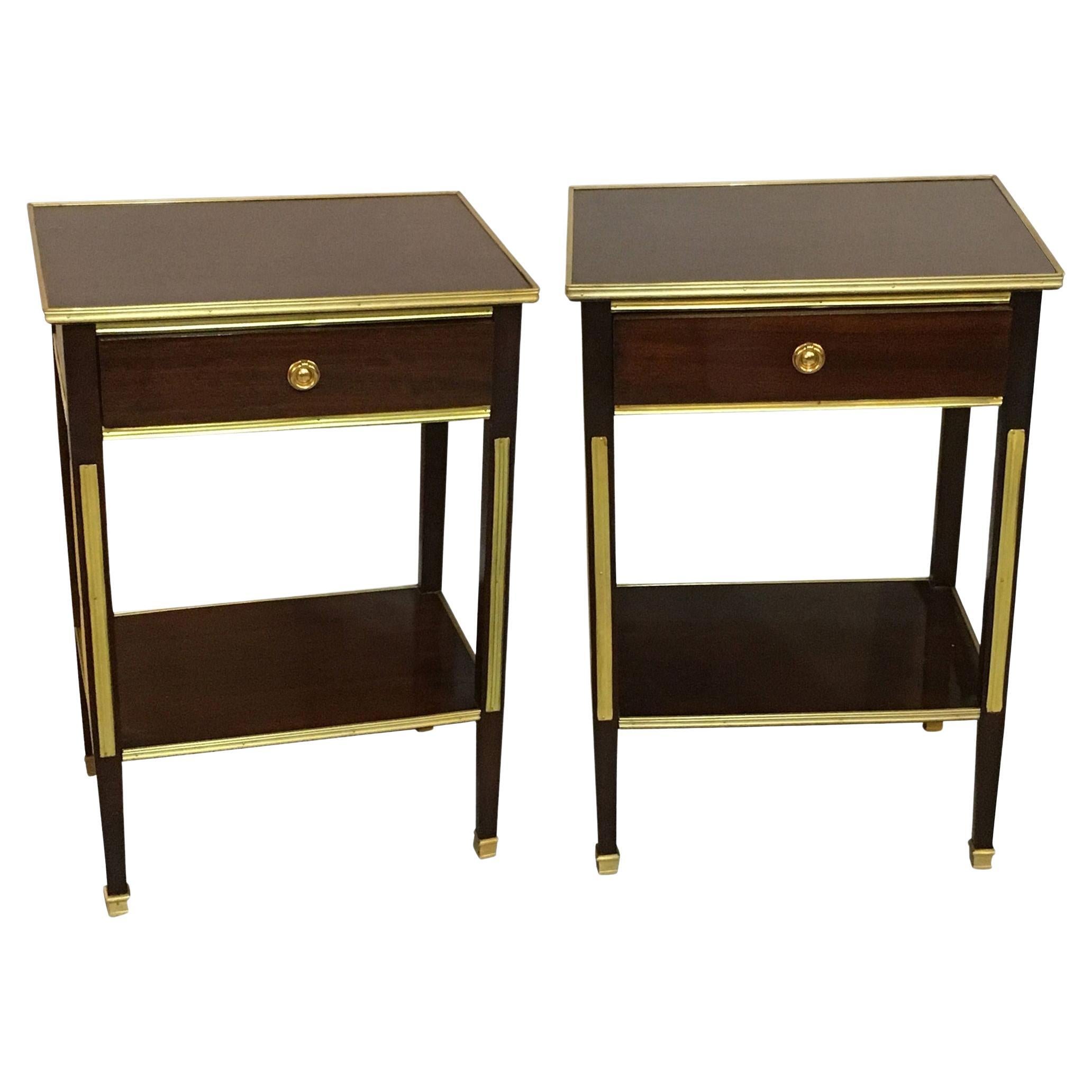 Pair of One Drawer Neoclassical Style Bronze-Mounted Mahogany End / Side Tables