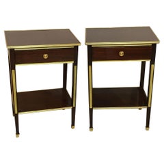 Vintage Pair of One Drawer Neoclassical Style Bronze-Mounted Mahogany End / Side Tables