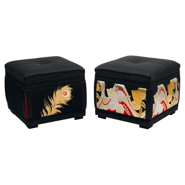 Pair of Oneofakind Silk Ottomans For Sale at 1stDibs