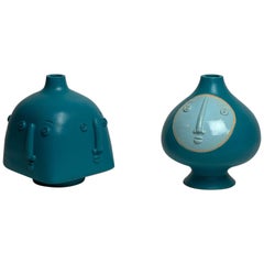 Pair of One of a Kind Turquoise Ceramic Base Lamps Signed by Dalo