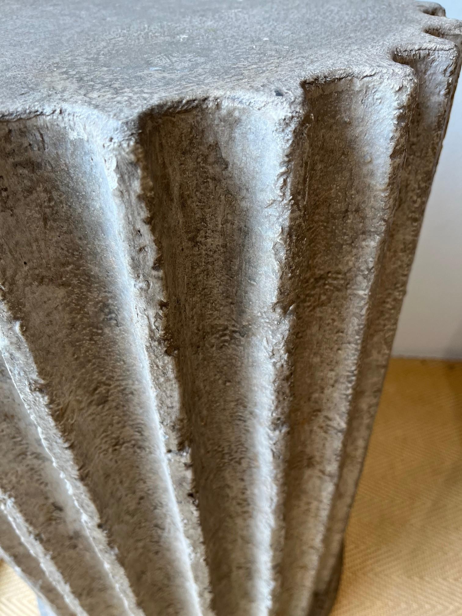 Carved Pair of One of Kind Fluted Stone Column Table Bases or Pedestals