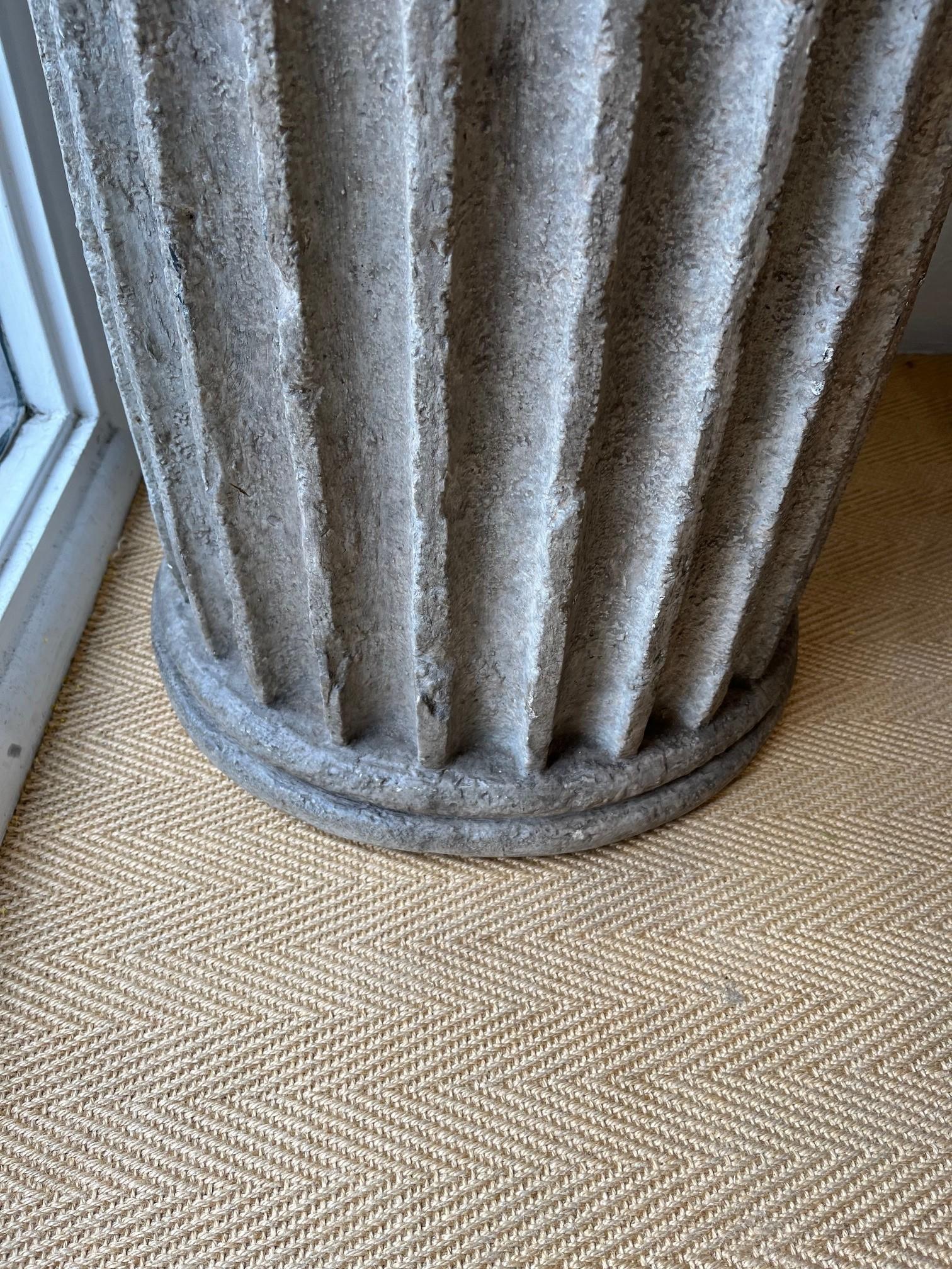 Pair of One of Kind Fluted Stone Column Table Bases or Pedestals 1