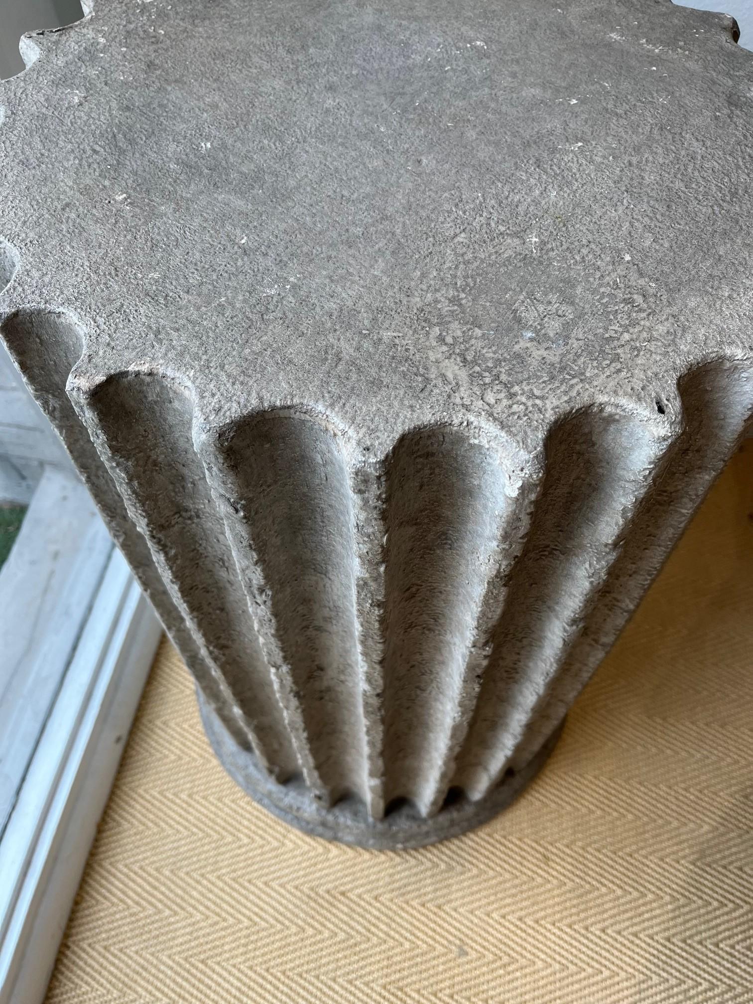 Pair of One of Kind Fluted Stone Column Table Bases or Pedestals 3