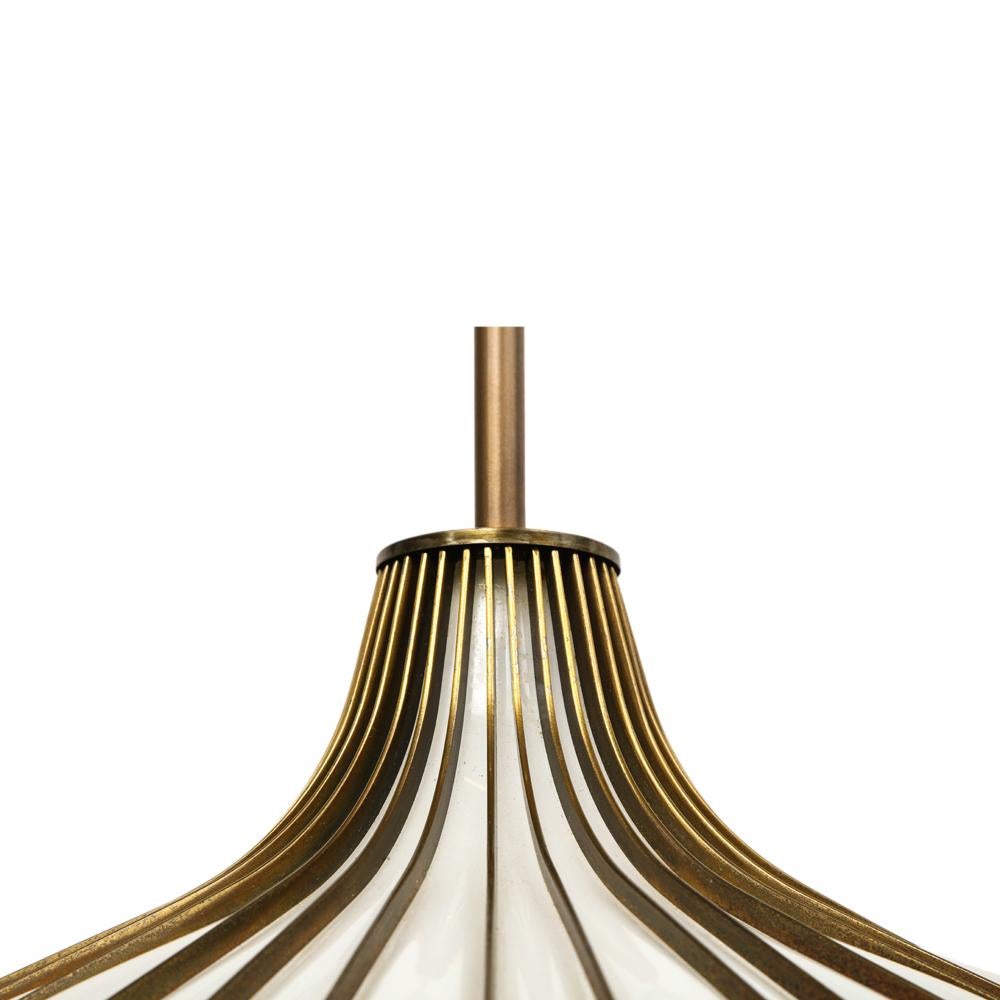 Mid-20th Century Pair of Onion Pendant Lamps, Brass, Glass, Lightcraft of California For Sale