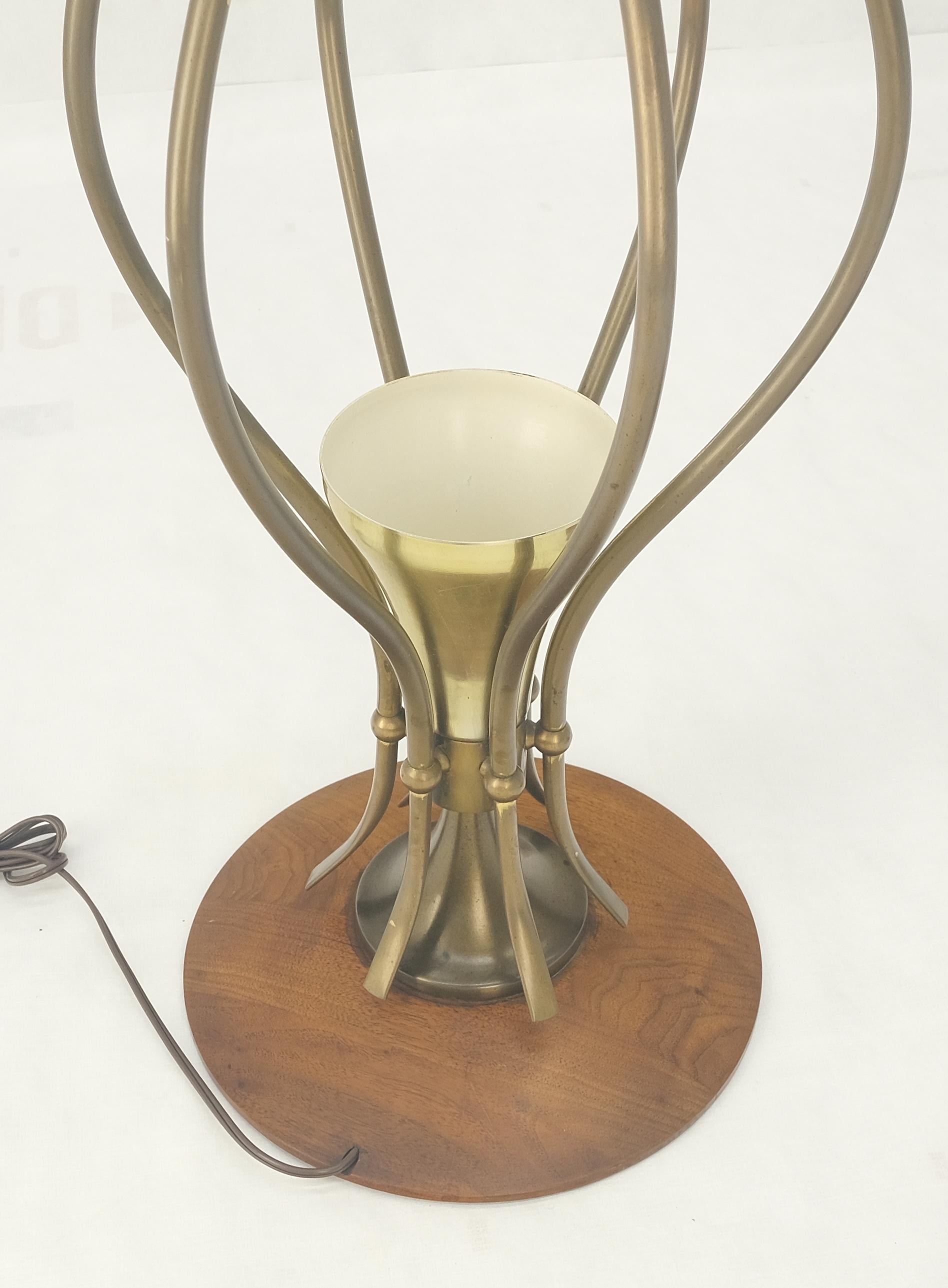 American Pair of Onion Shape Turned Solid Walnut Bases Brass Harps Table Lamps MINT! For Sale