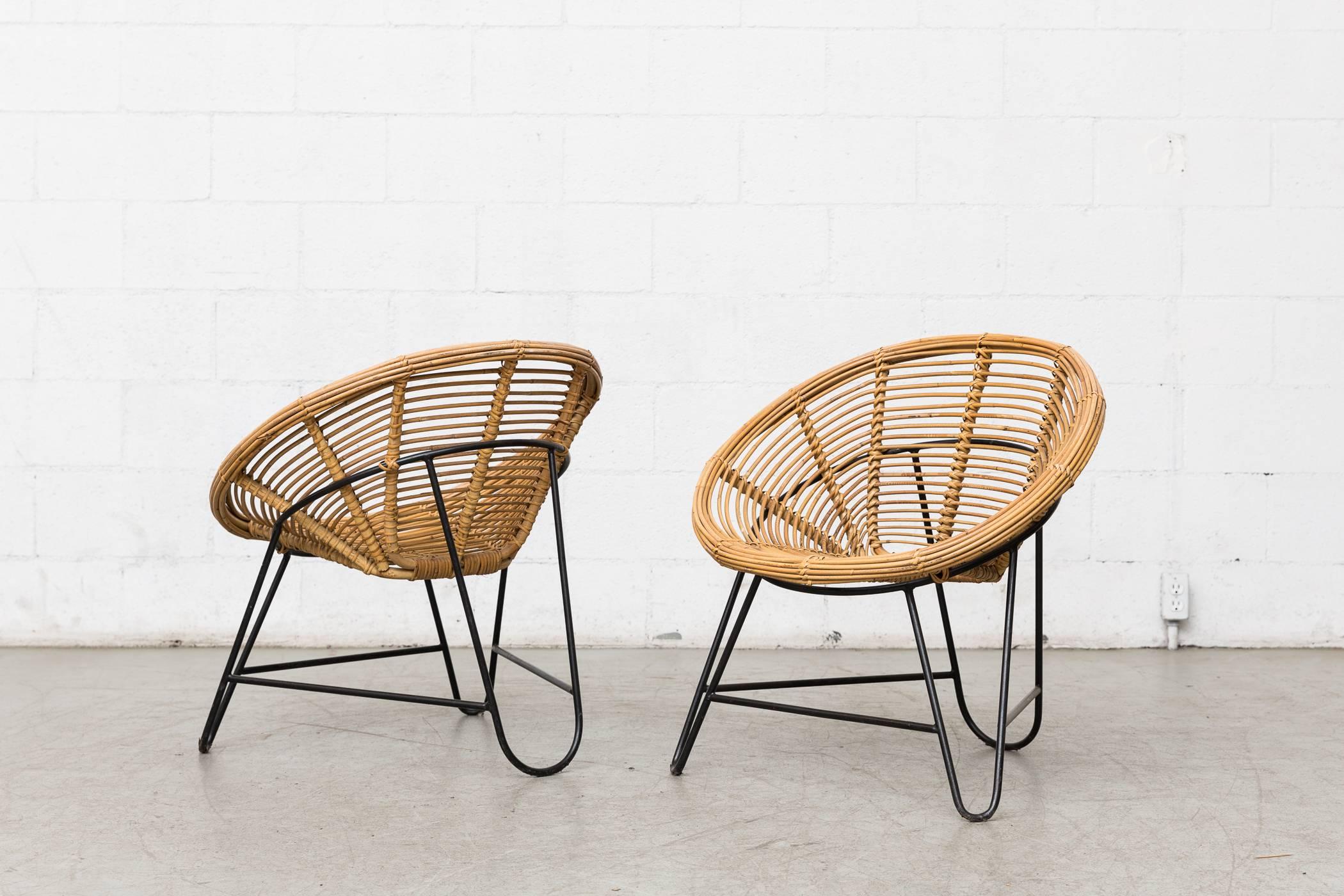 Dutch Pair of Onion Skin Patterned Bamboo Hoop Chairs