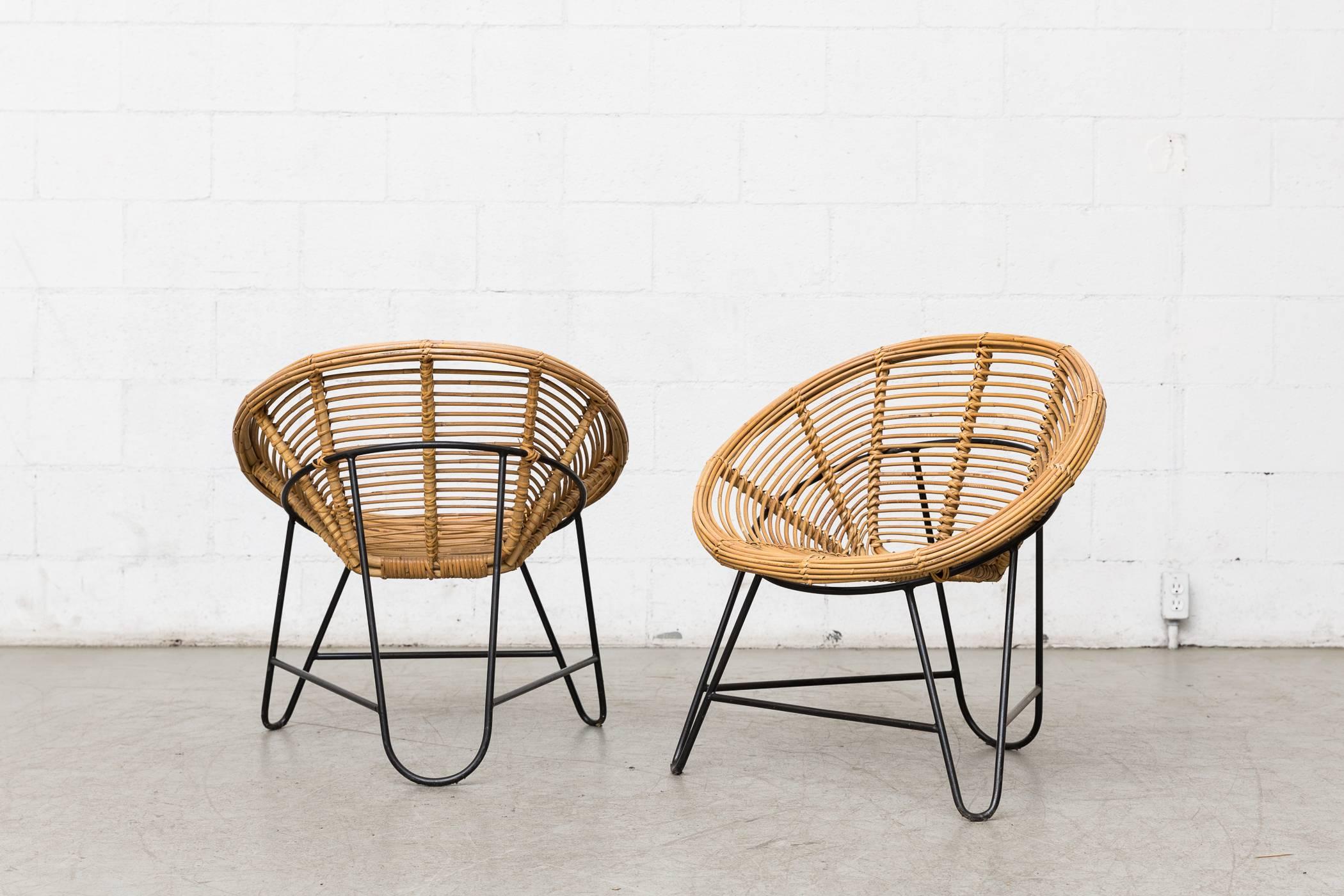 Enameled Pair of Onion Skin Patterned Bamboo Hoop Chairs
