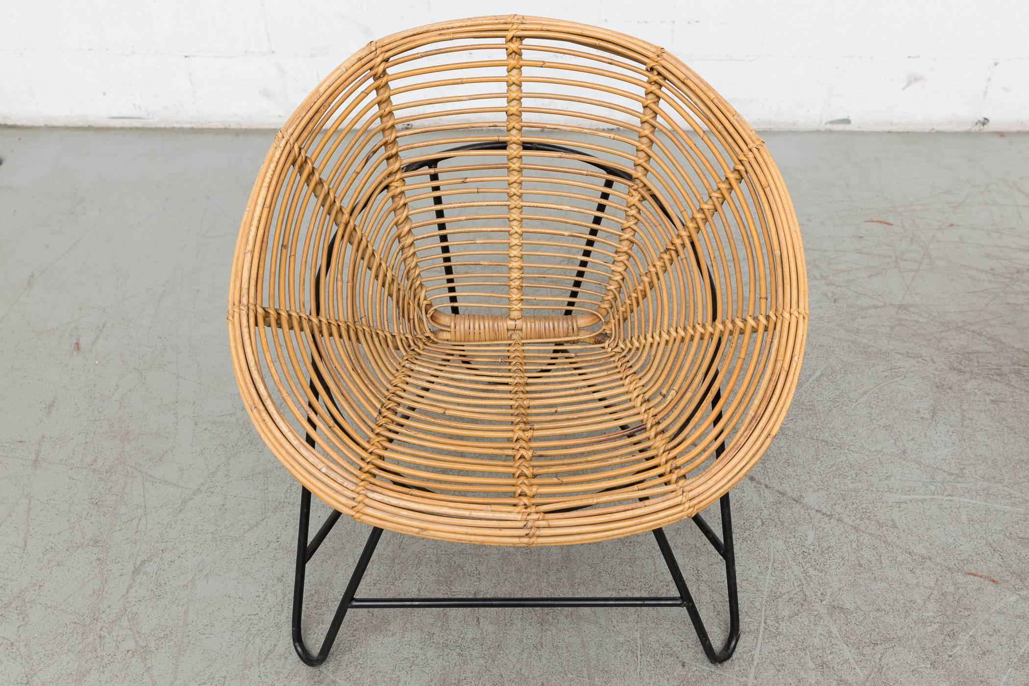 Mid-20th Century Pair of Onion Skin Patterned Bamboo Hoop Chairs