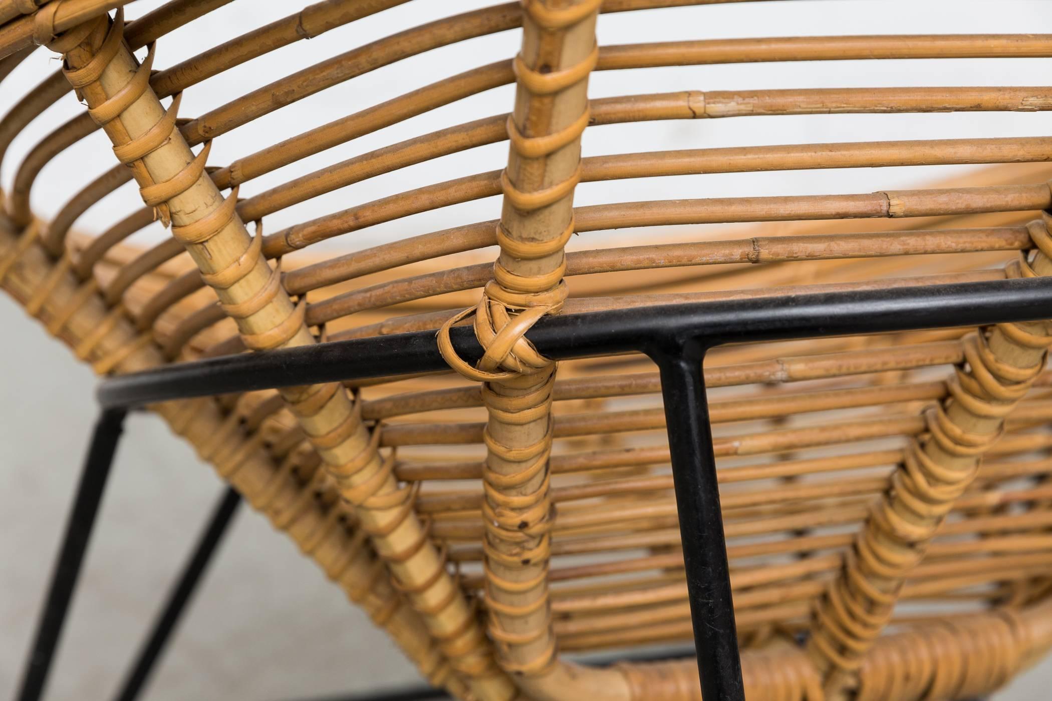 Metal Pair of Onion Skin Patterned Bamboo Hoop Chairs