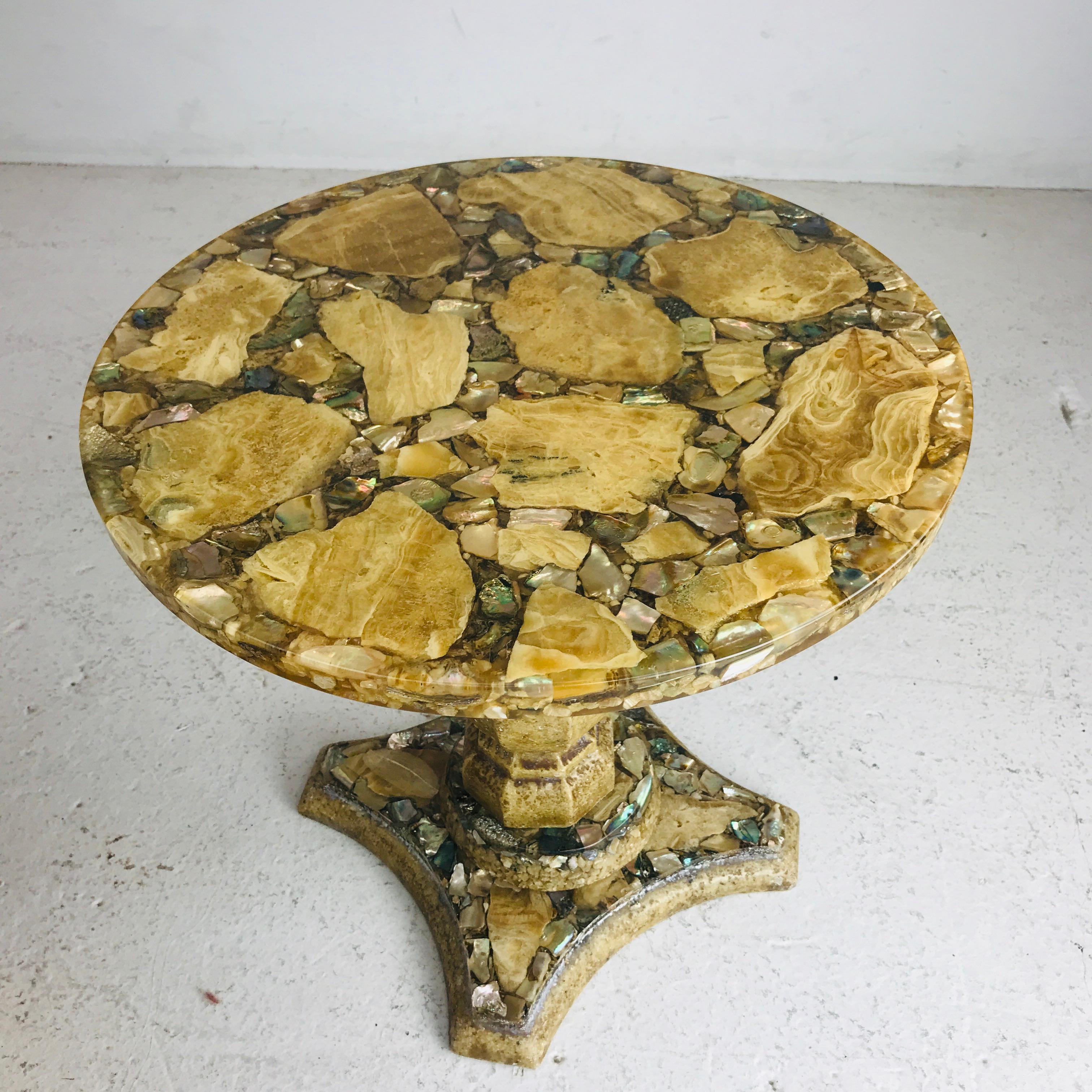 Hollywood Regency Pair of Onyx Abalone Shell Gold Glitter Cocktail Tables by Arturo Pani