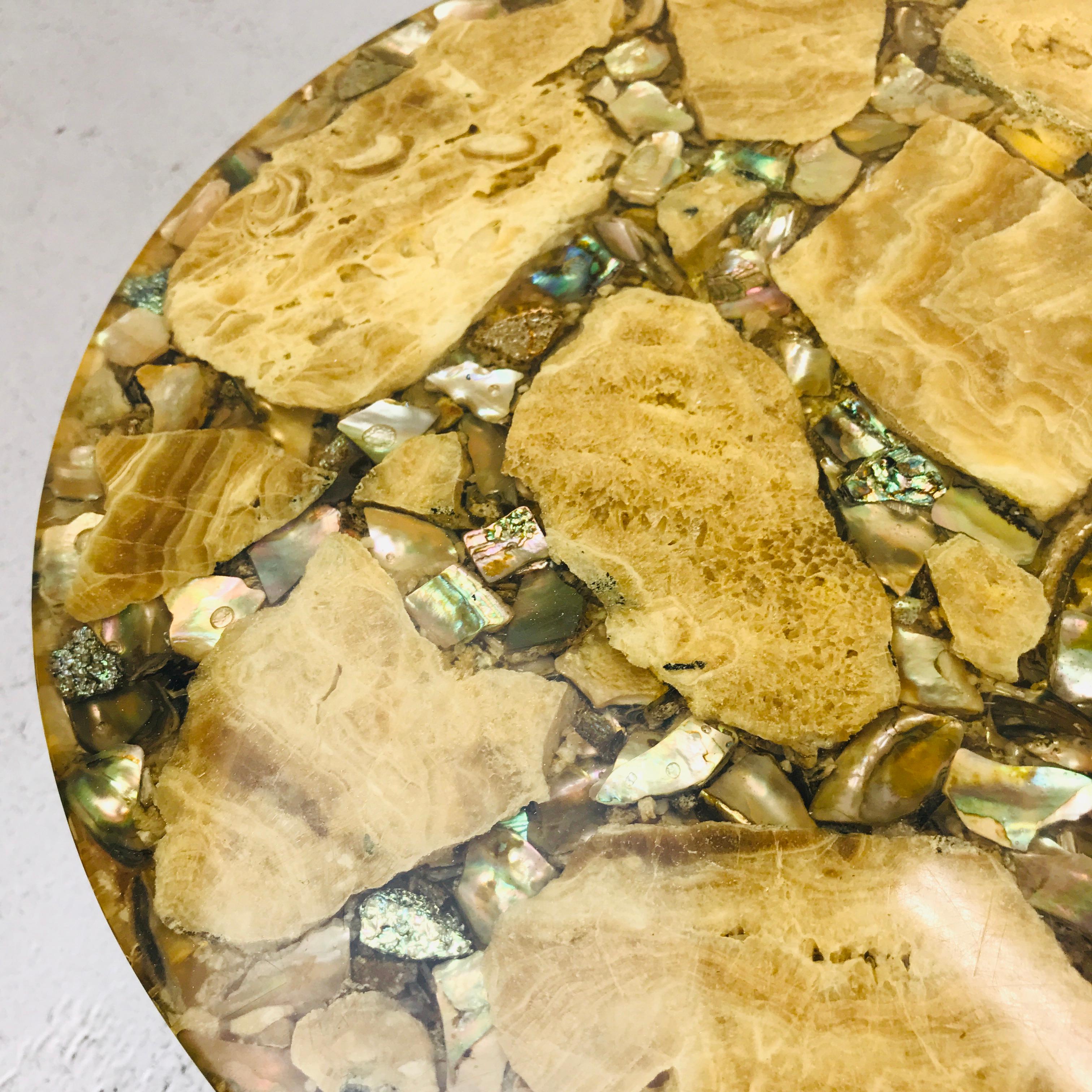 Pair of Onyx Abalone Shell Gold Glitter Cocktail Tables by Arturo Pani In Good Condition In Dallas, TX