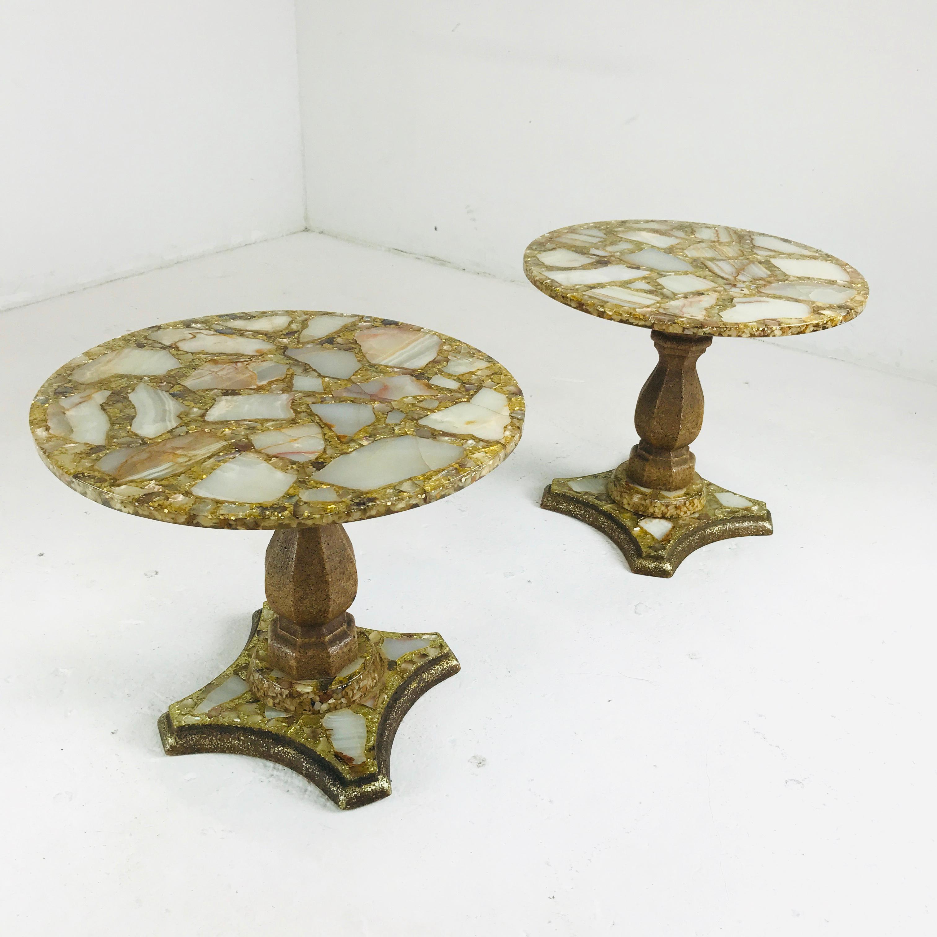 Mid-20th Century Pair of Onyx Abalone Shell Gold Glitter Cocktail Tables by Arturo Pani