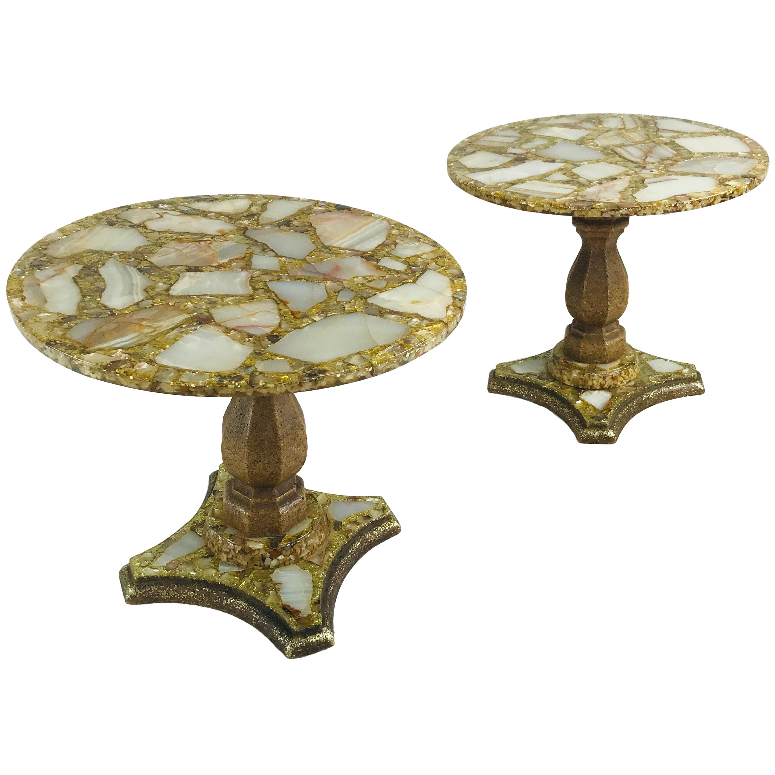 Pair of Onyx Abalone Shell Gold Glitter Cocktail Tables by Arturo Pani