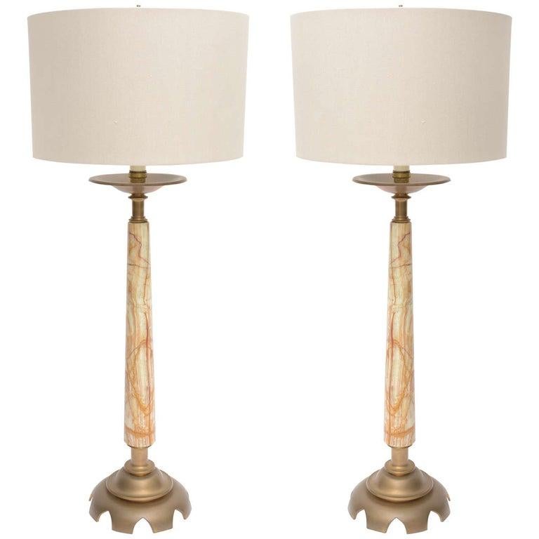 Paar Tischlampen aus Onyx und Bronze im Angebot 6