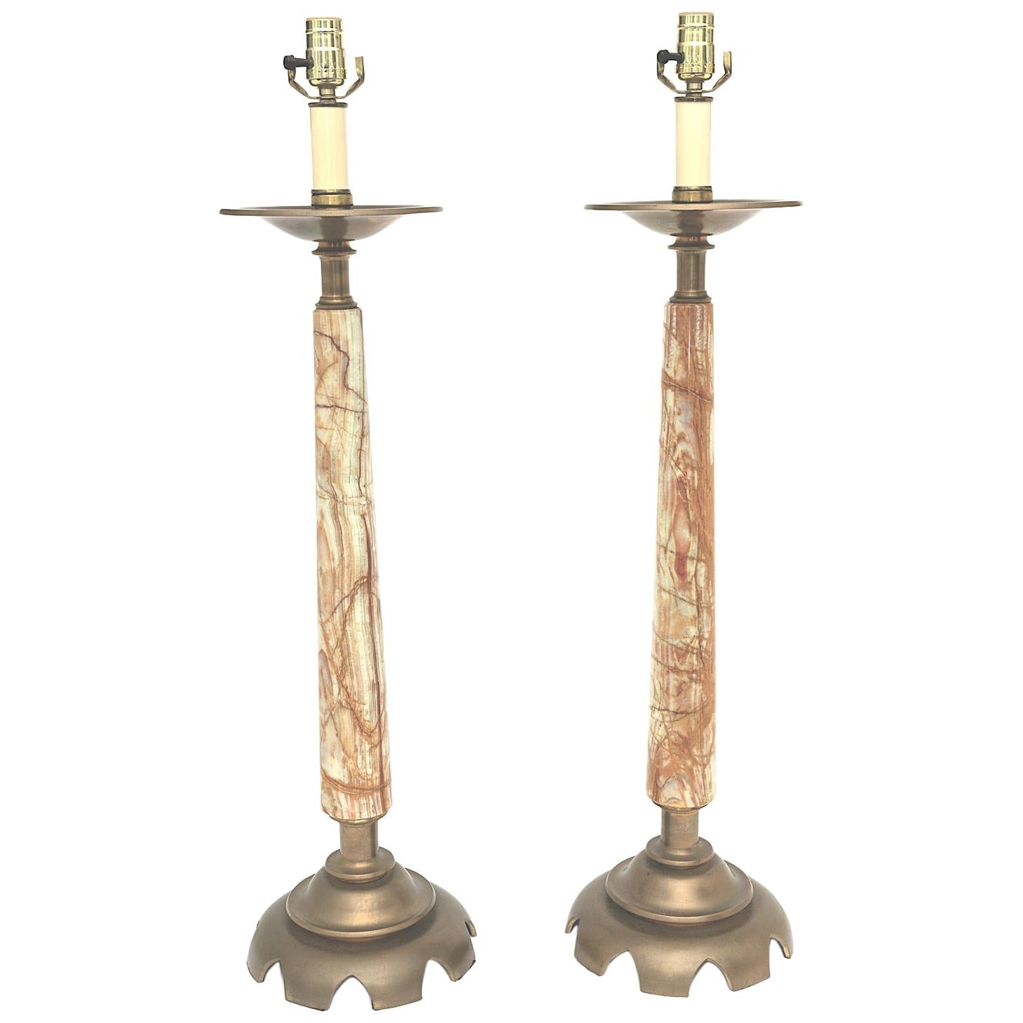 Paire de lampes de bureau en onyx et bronze
