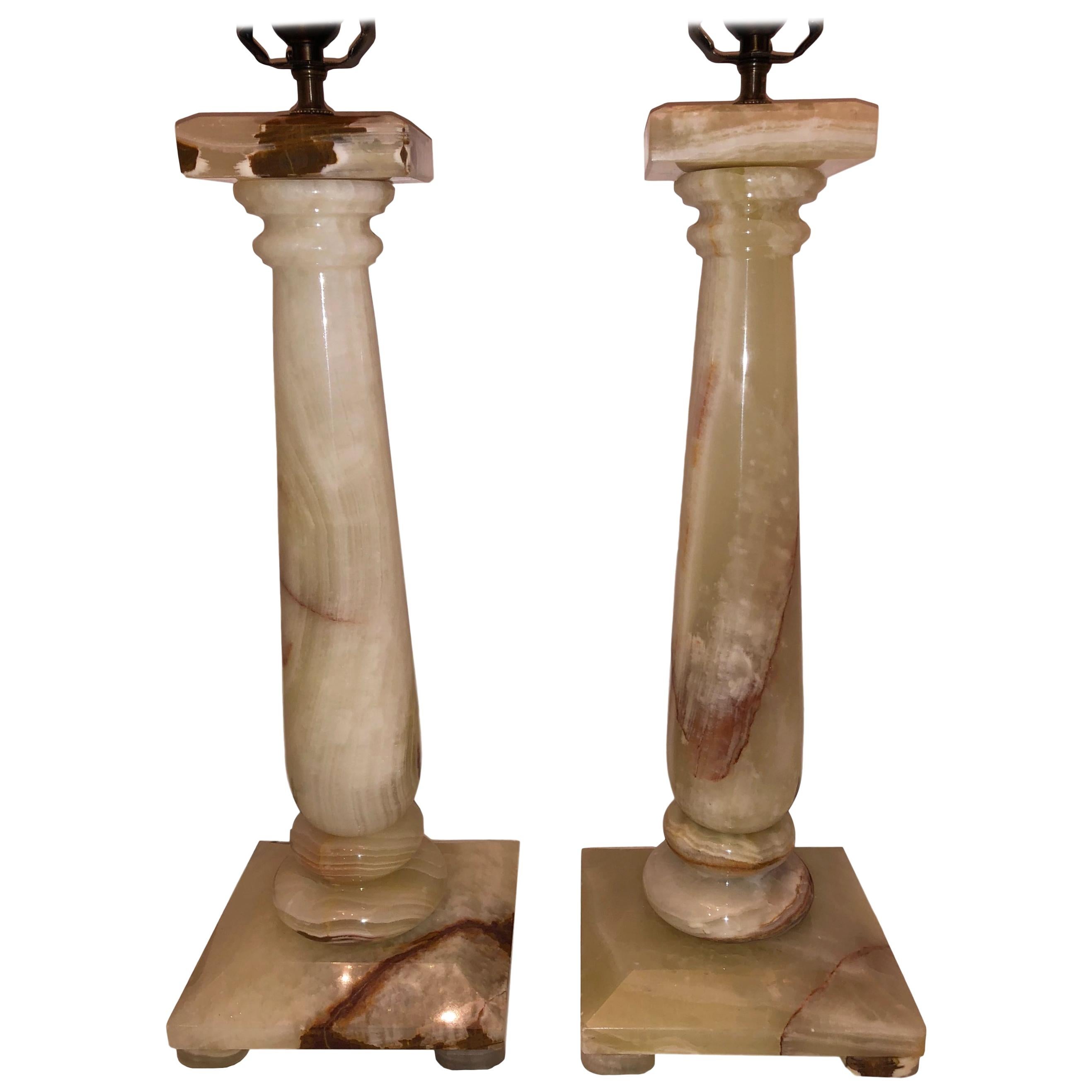 Pair of Onyx Column Lamps
