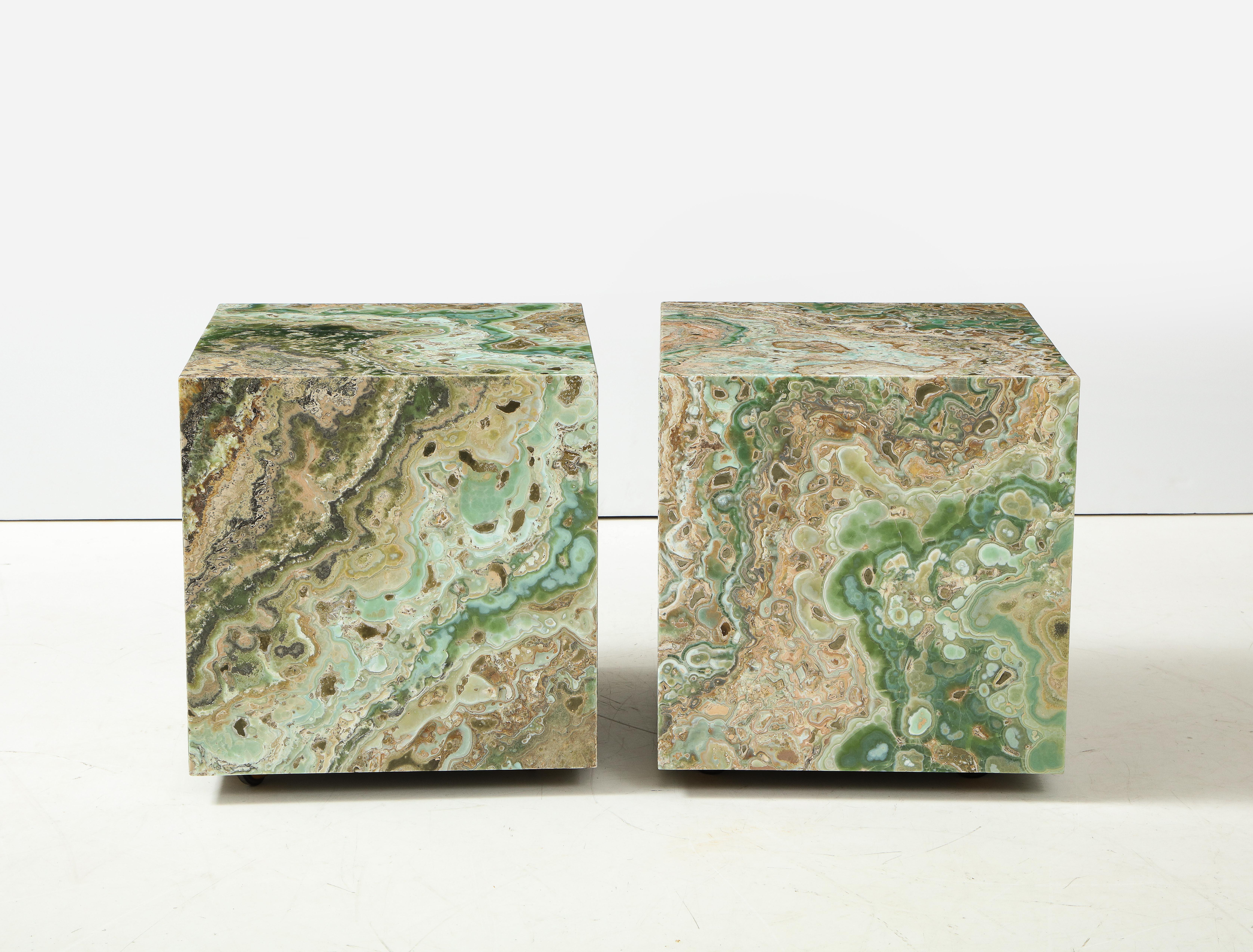 Mid-Century Modern Pair of Onyx Cube Tables