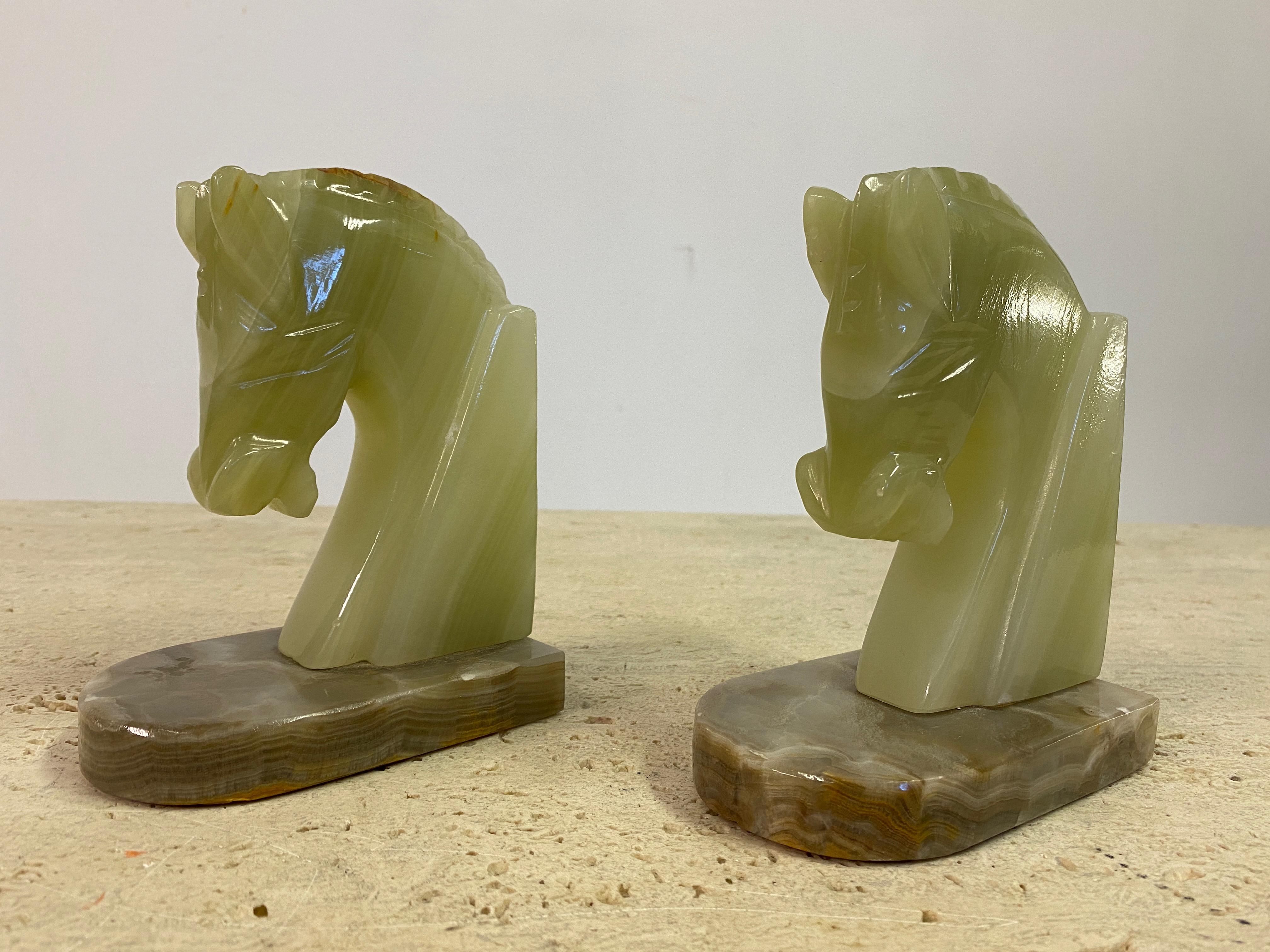 Mid-Century Modern Pair of Onyx Horse Head Bookends
