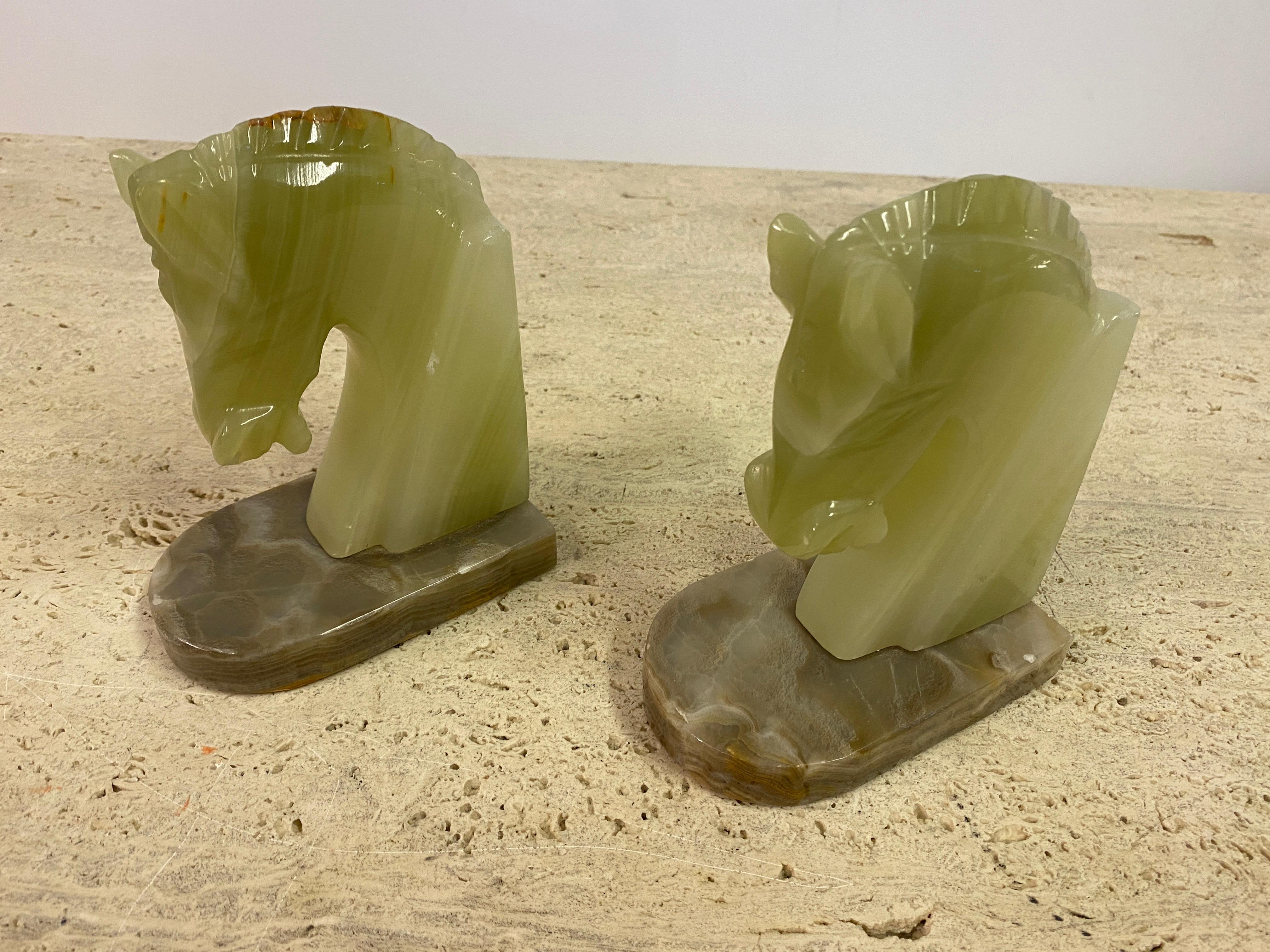 Mexican Pair of Onyx Horse Head Bookends